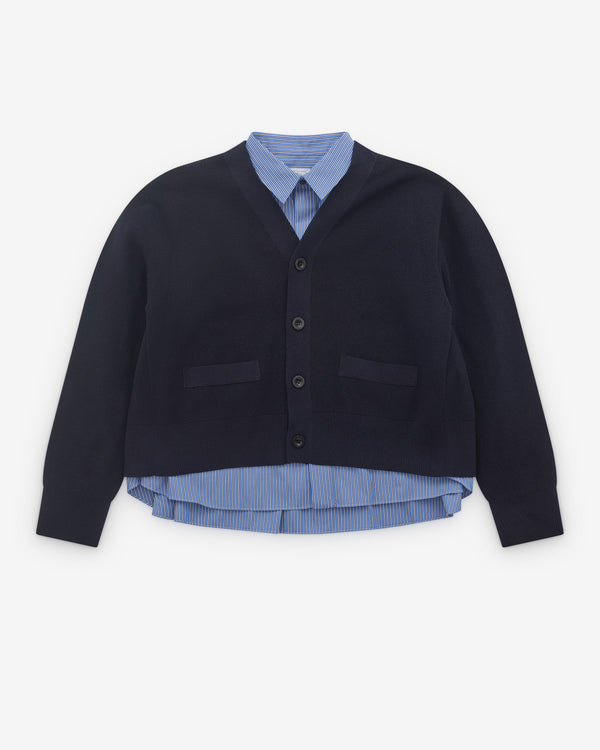 sacai - Women's Layered Poplin Cotton And Knit Cardigan - (Blue)