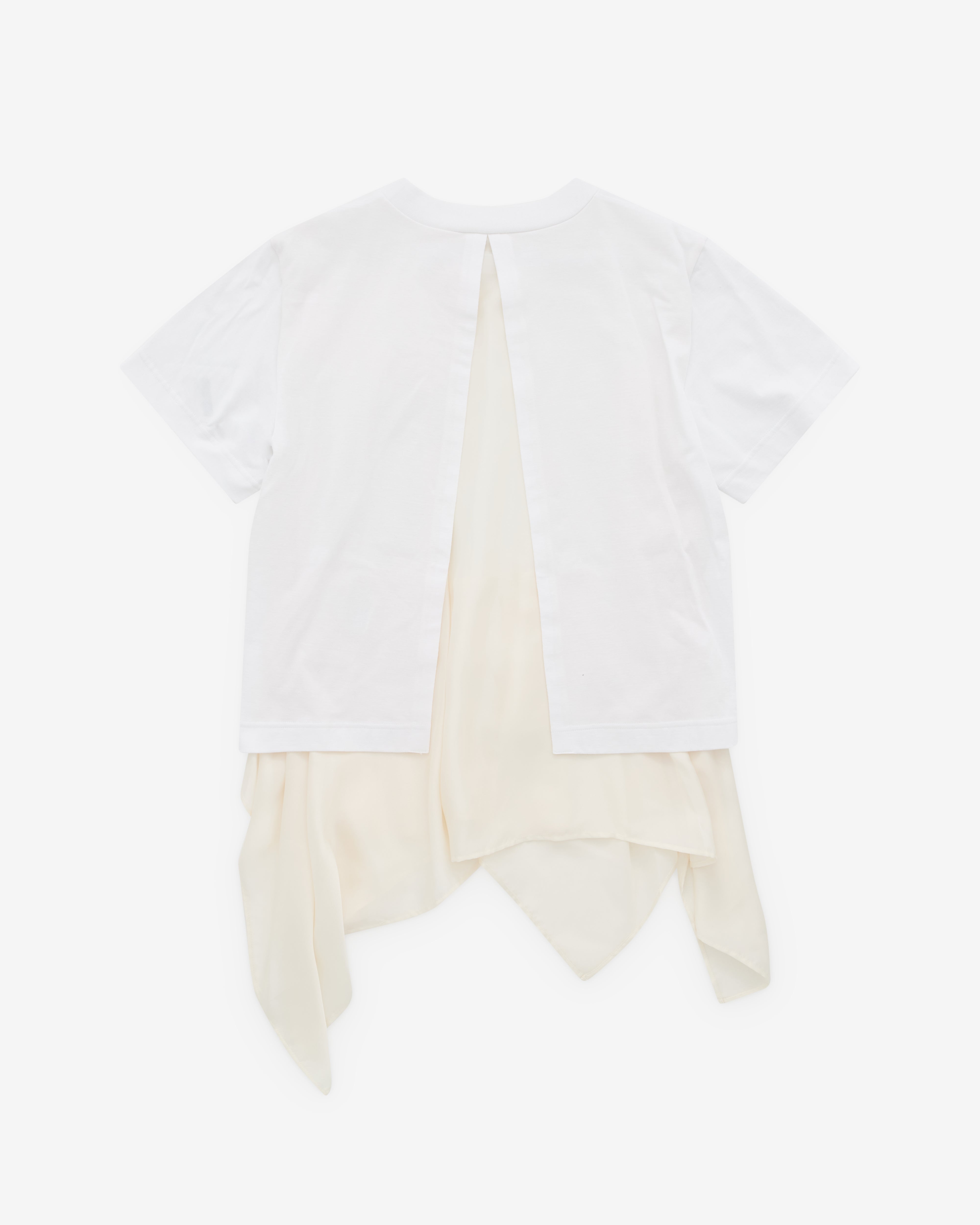 Sacai: Women's Satin Cotton Jersey T-Shirt (White/Cream) | DSML E-SHOP