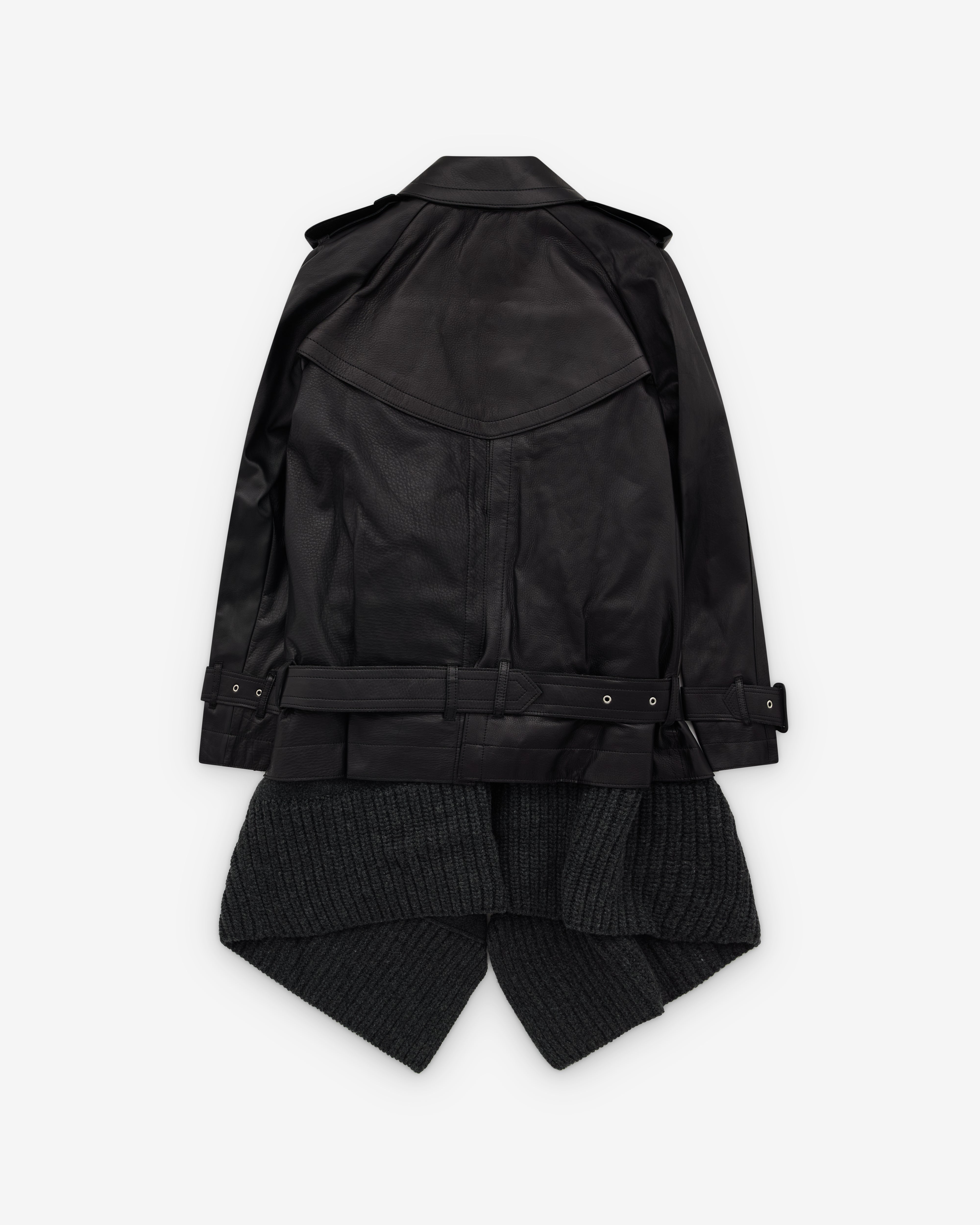 sacai: Women's Wool Panel Leather Jacket (Black/Charcoal) | DSML E