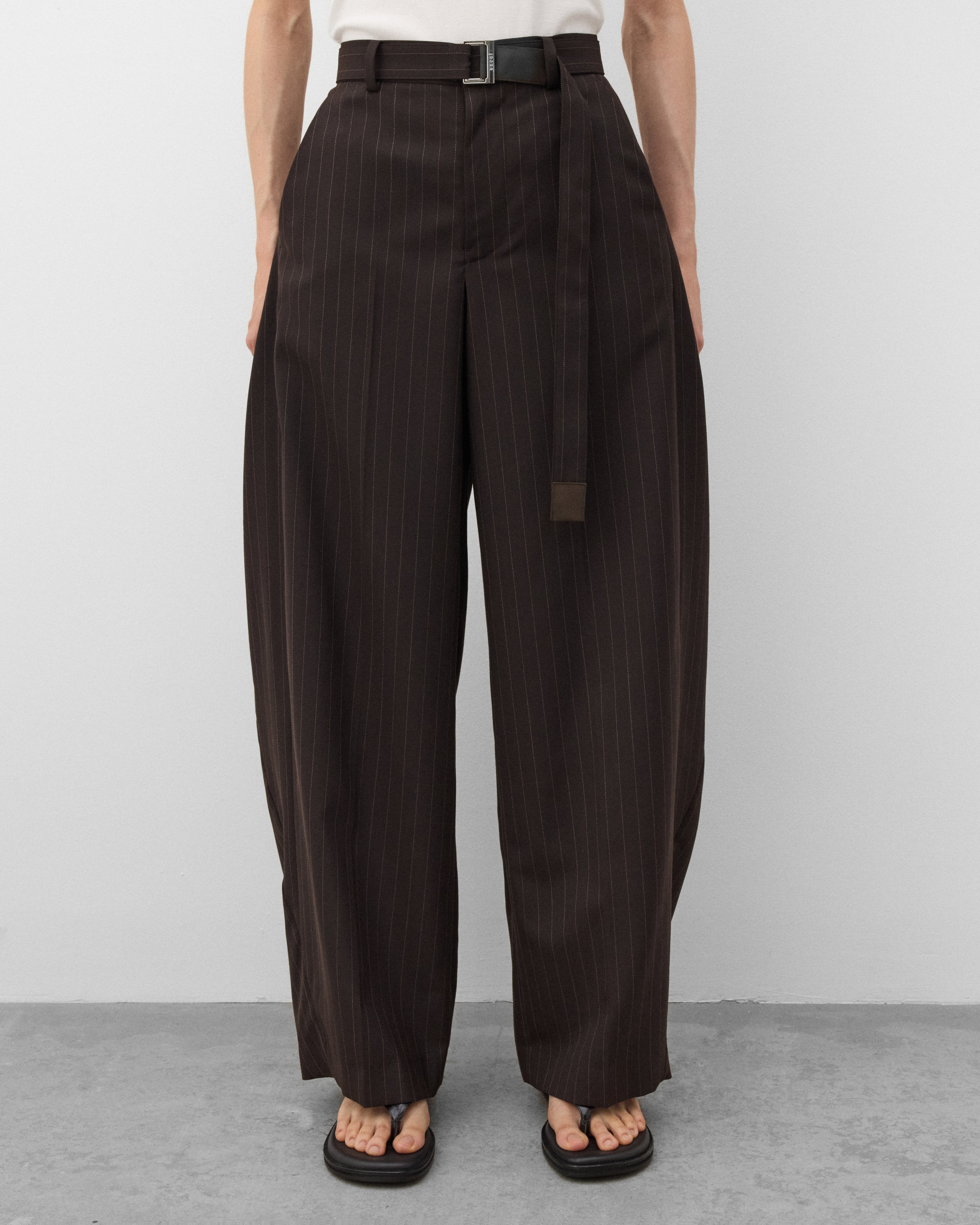 Sacai : Women's Chalk Stripe Pants (Brown) | Dover Street Market