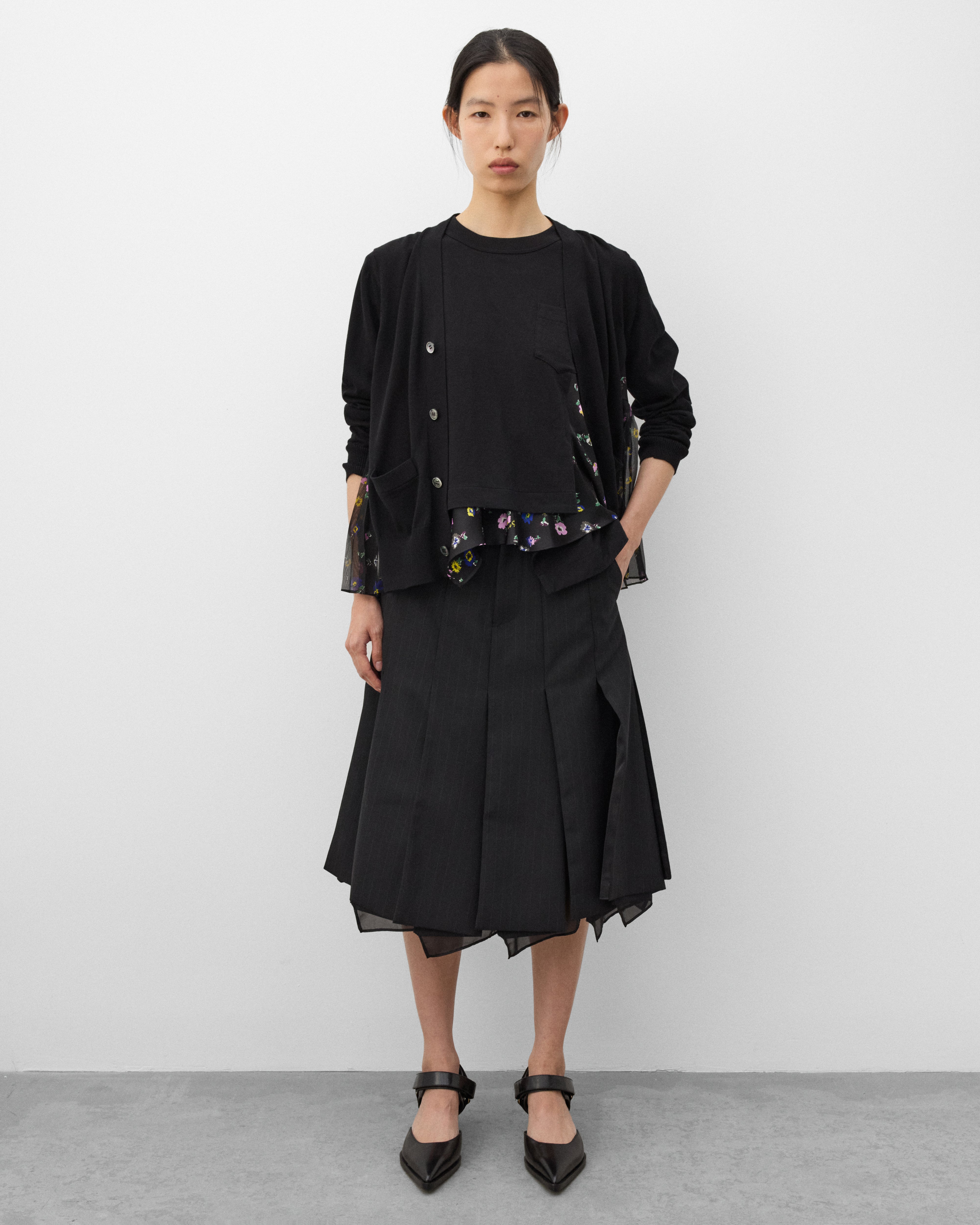 Sacai: Women's Floral Print T-Shirt (Black/Multi) | Dover Street