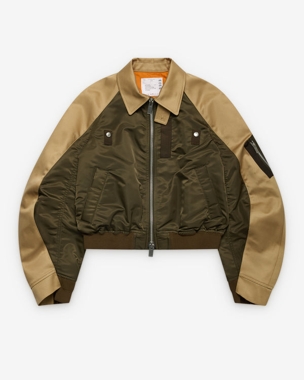 sacai - Women's Collared Bomber Jacket - (Khaki/Stone)