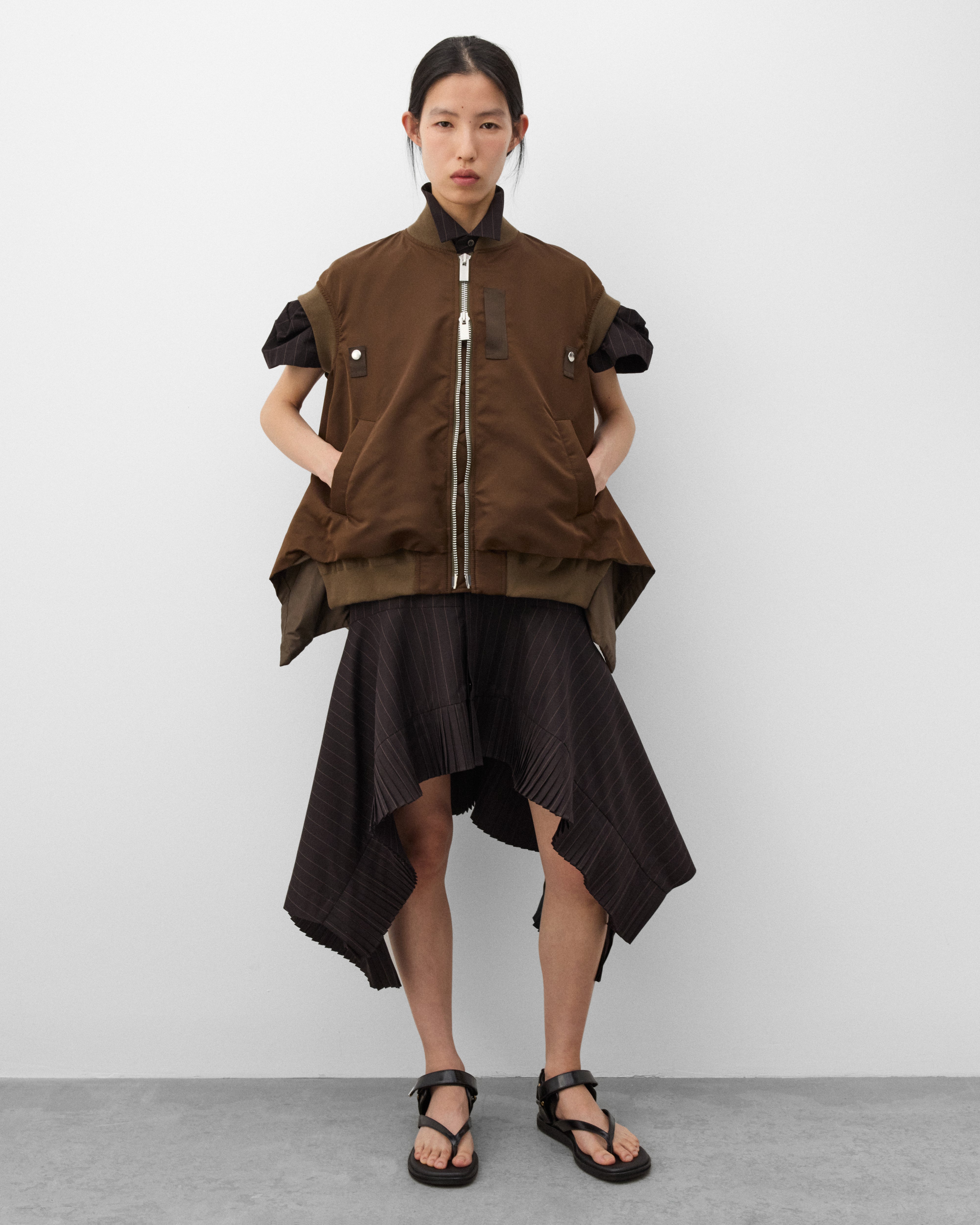 sacai: Women's Nylon Twill Vest (Brown) | Dover Street Market London