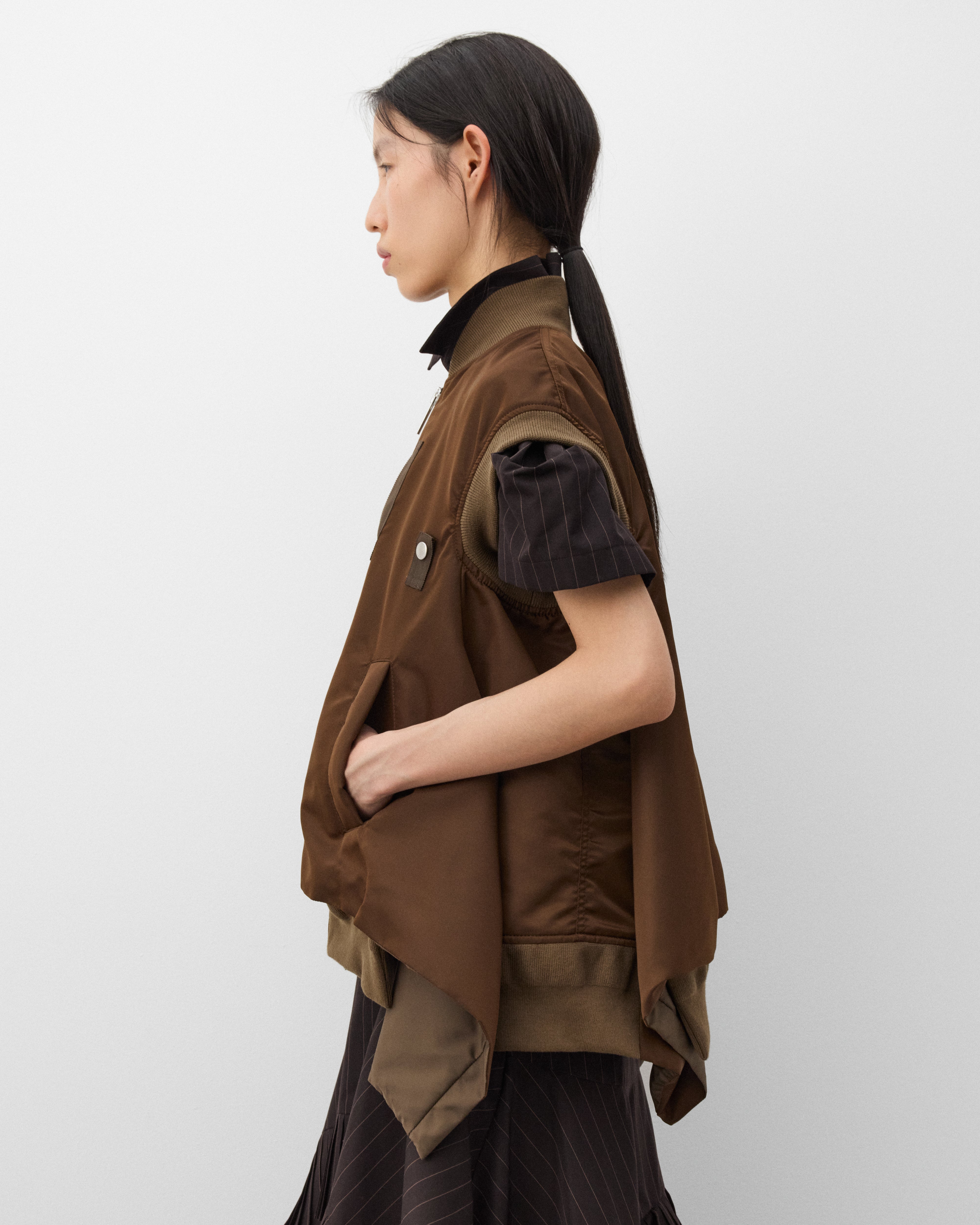 sacai: Women's Nylon Twill Vest (Brown) | Dover Street Market London