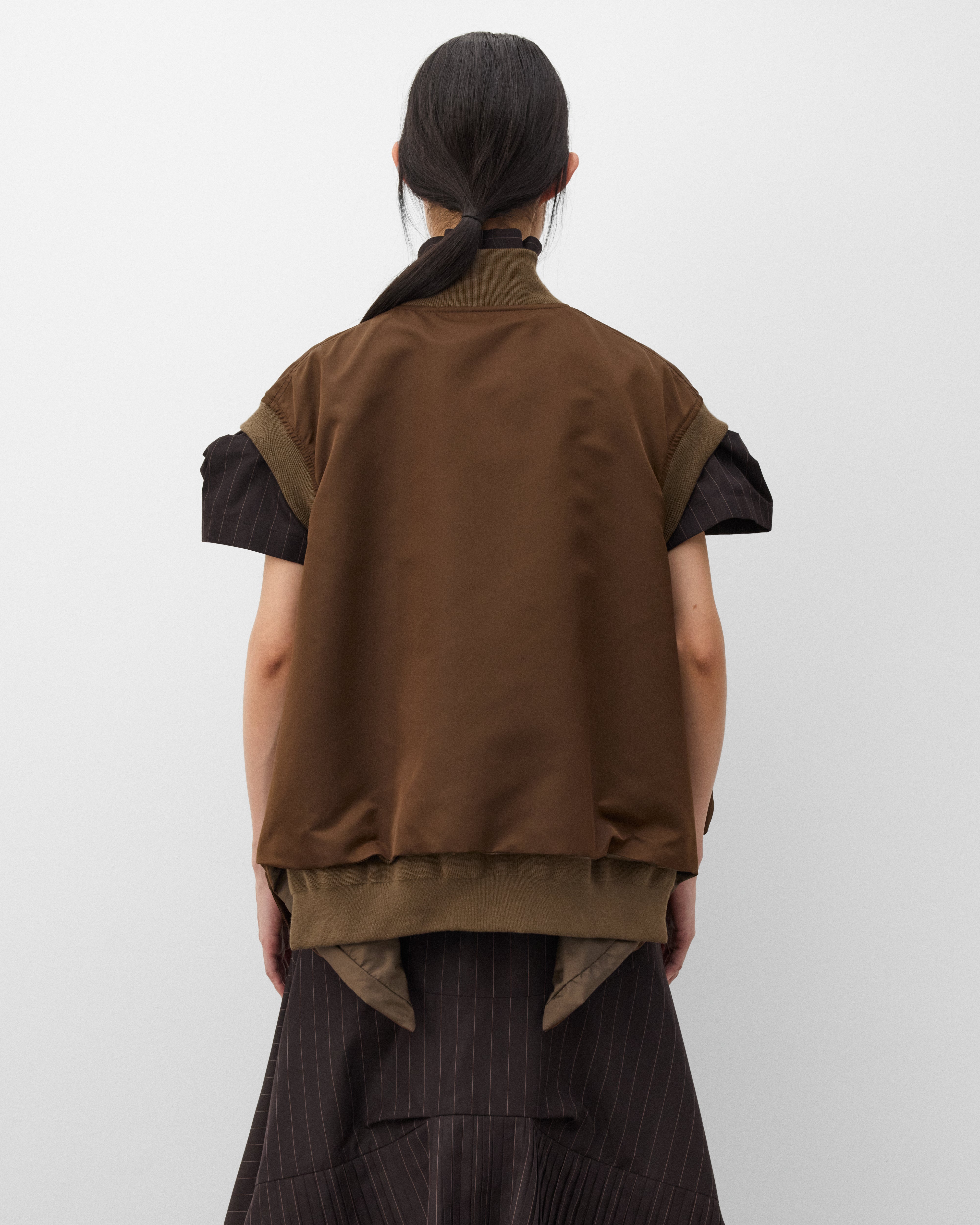 sacai: Women's Nylon Twill Vest (Brown) | Dover Street Market London