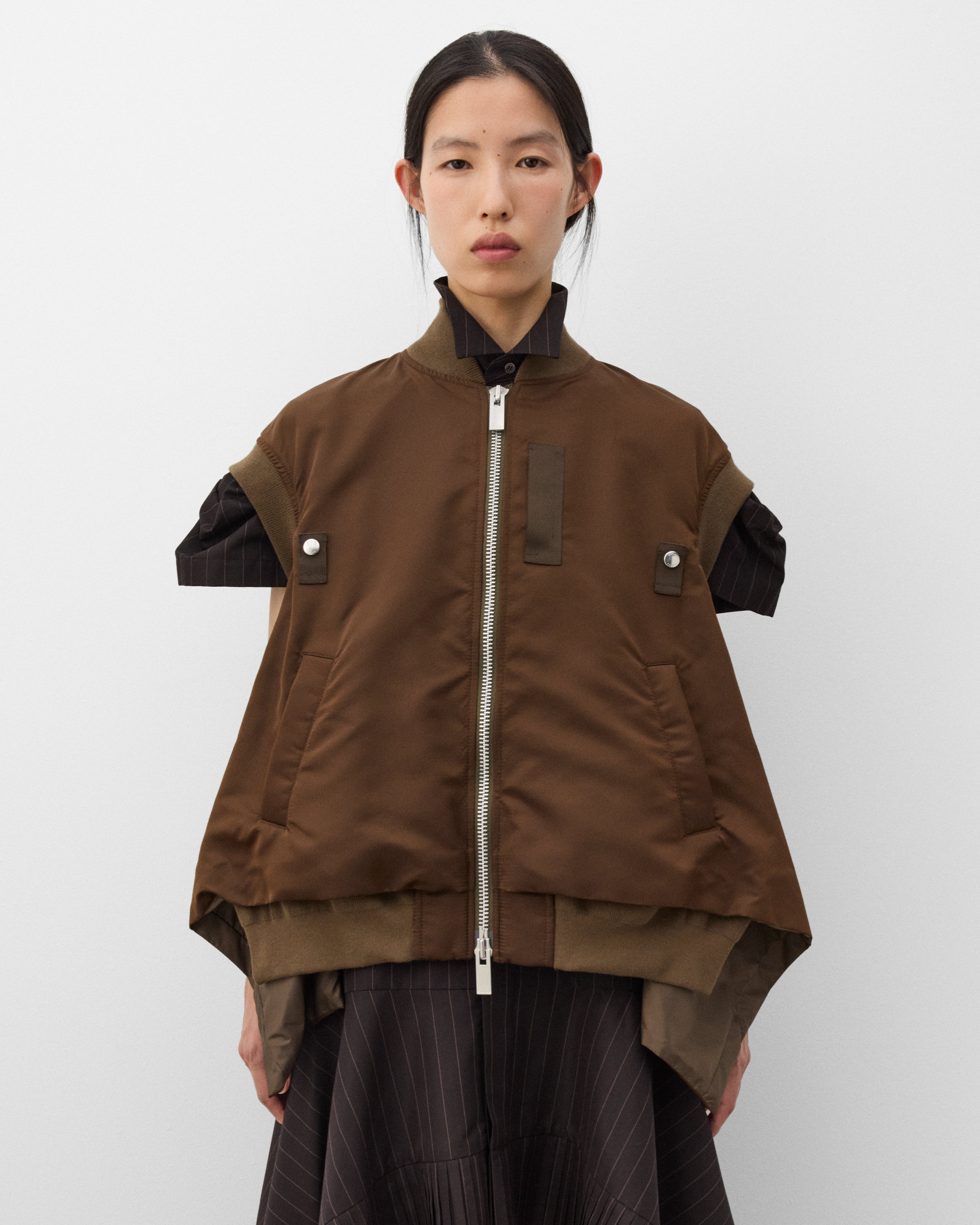 sacai: Women's Nylon Twill Vest (Brown) | Dover Street Market London