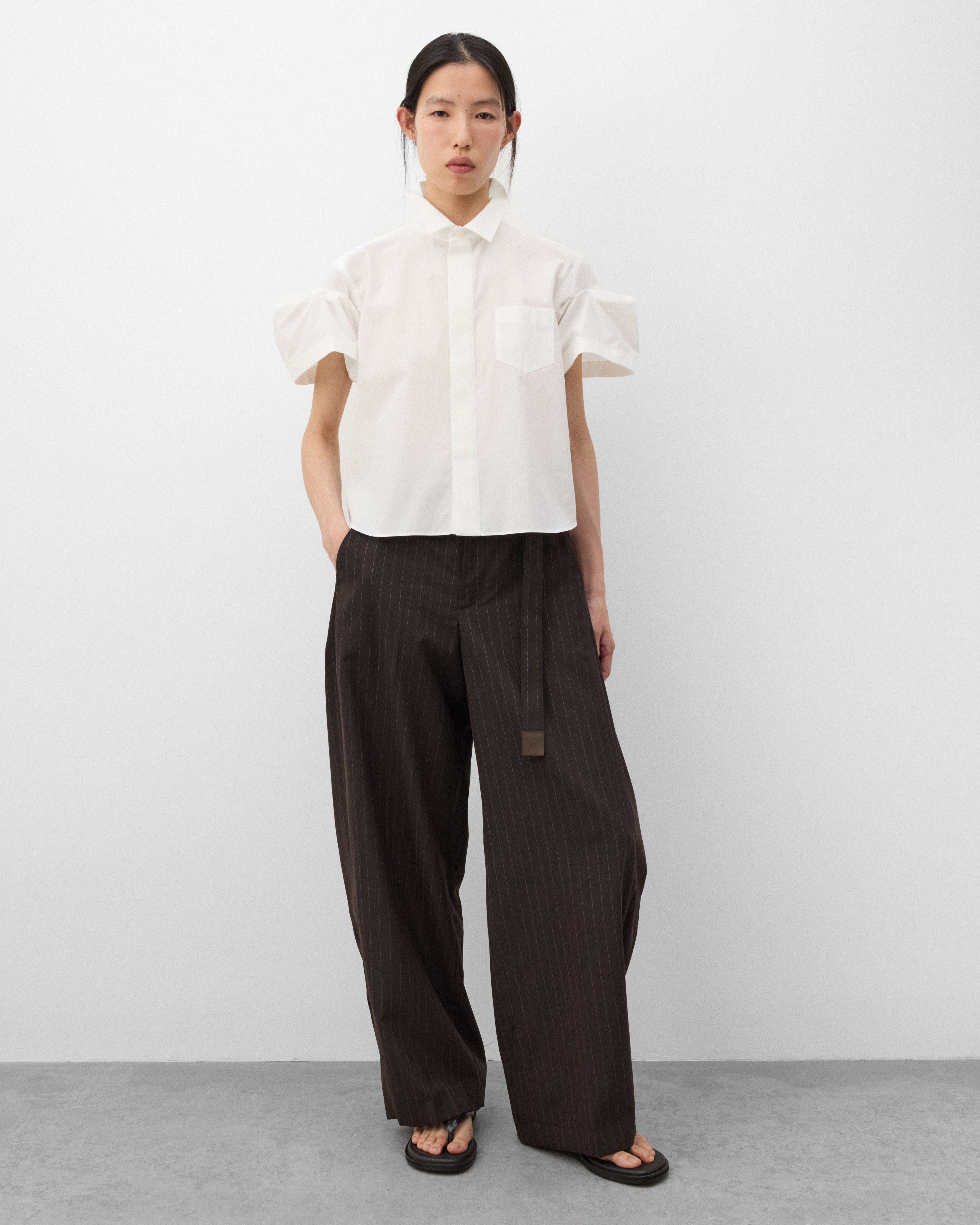Sacai : Women's Chalk Stripe Pants (Brown) | Dover Street Market