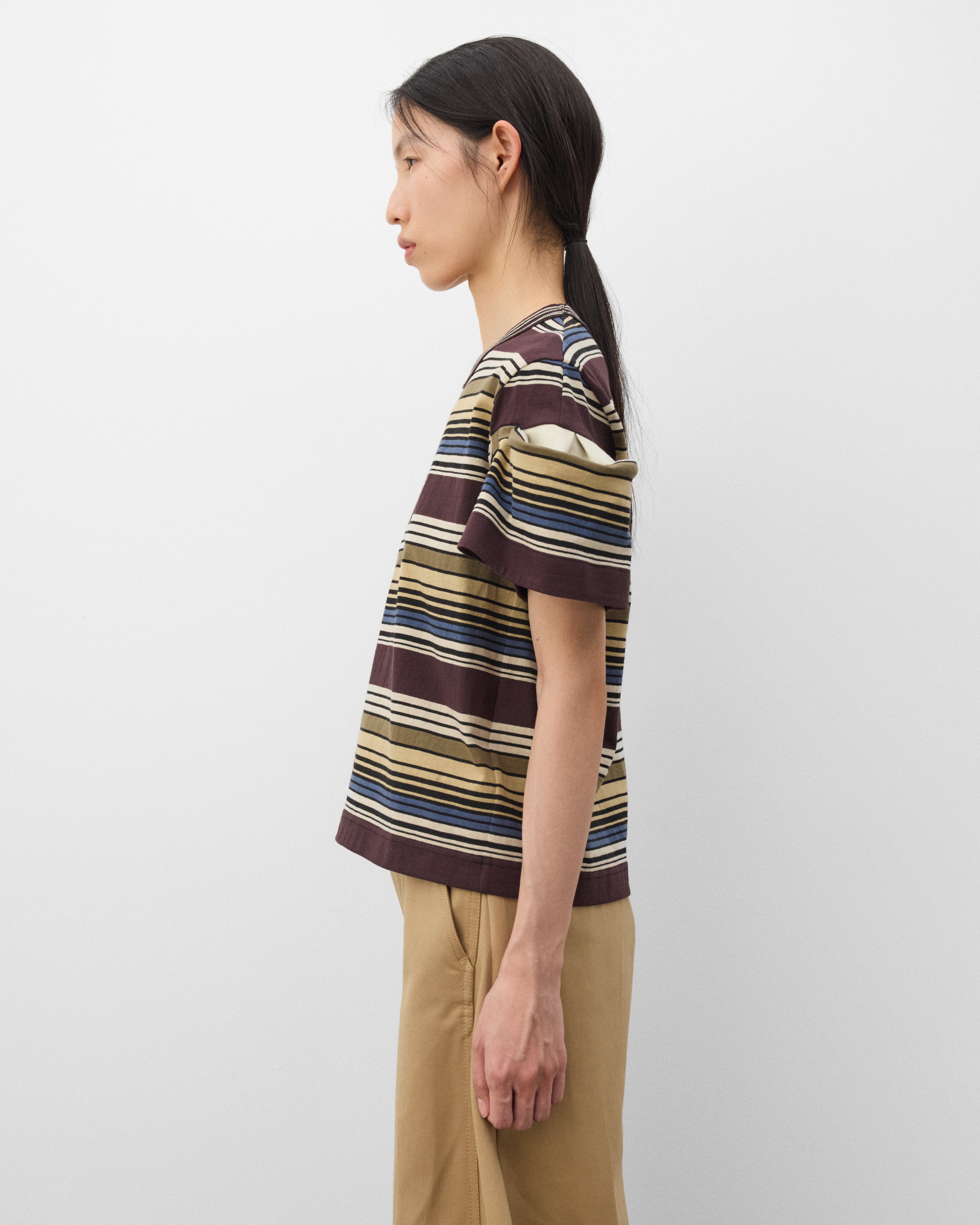 sacai: Women's Horizontal Stripe T-Shirt (Brown) | Dover Street