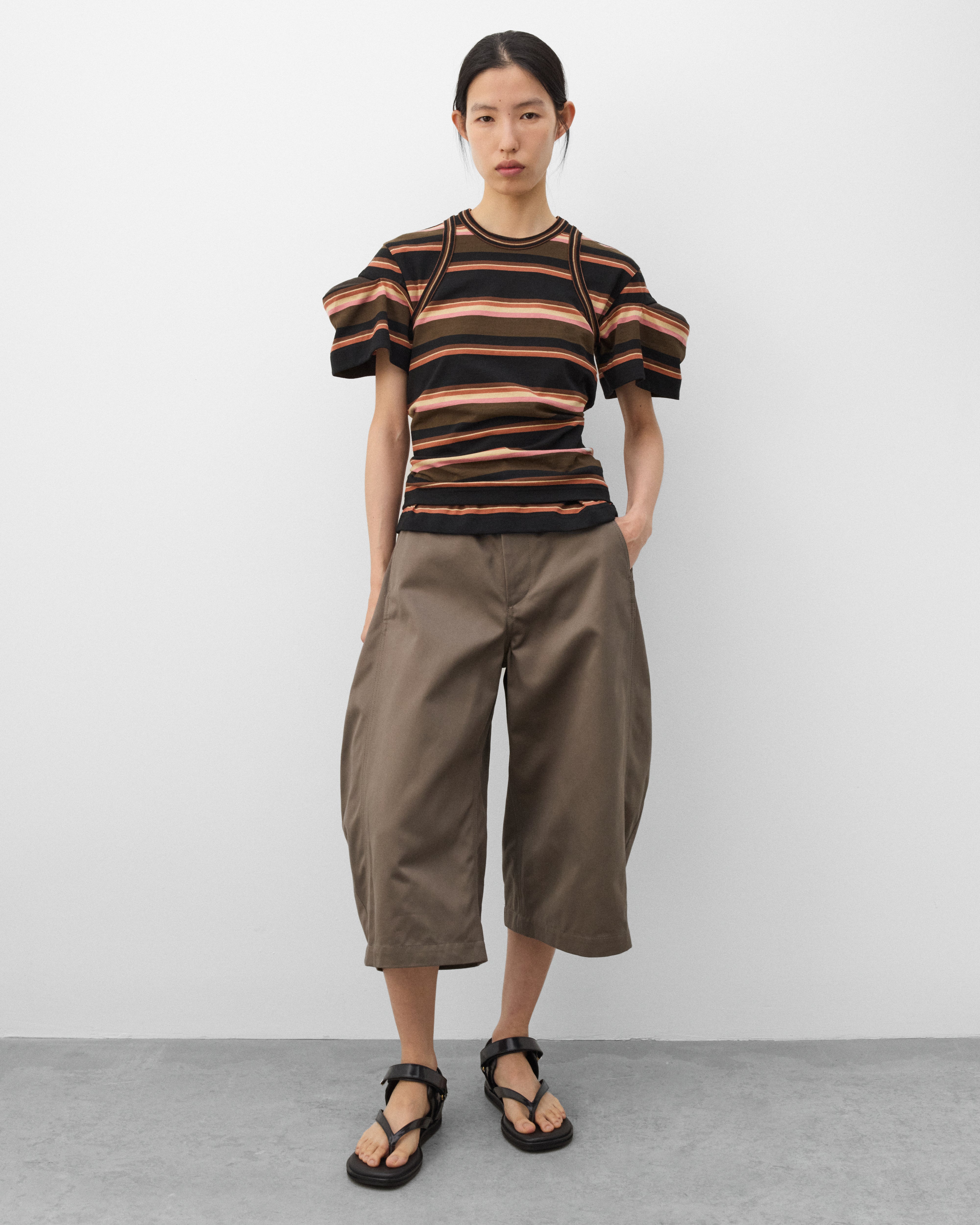 sacai: Women's Horizontal Stripe T-Shirt (Brown) | Dover Street
