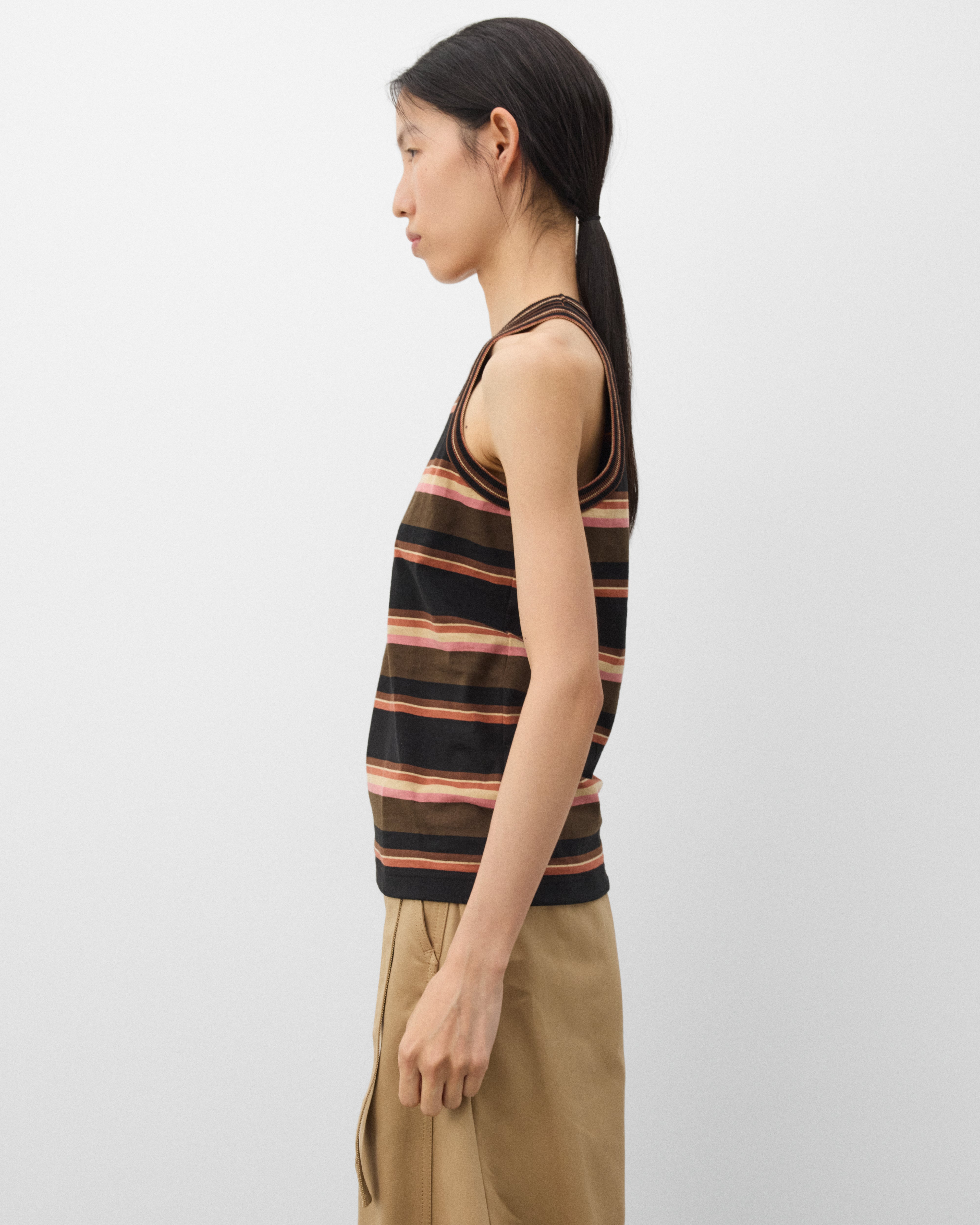 sacai: Women's Horizontal Stripe Tank Top (Brown) | Dover Street