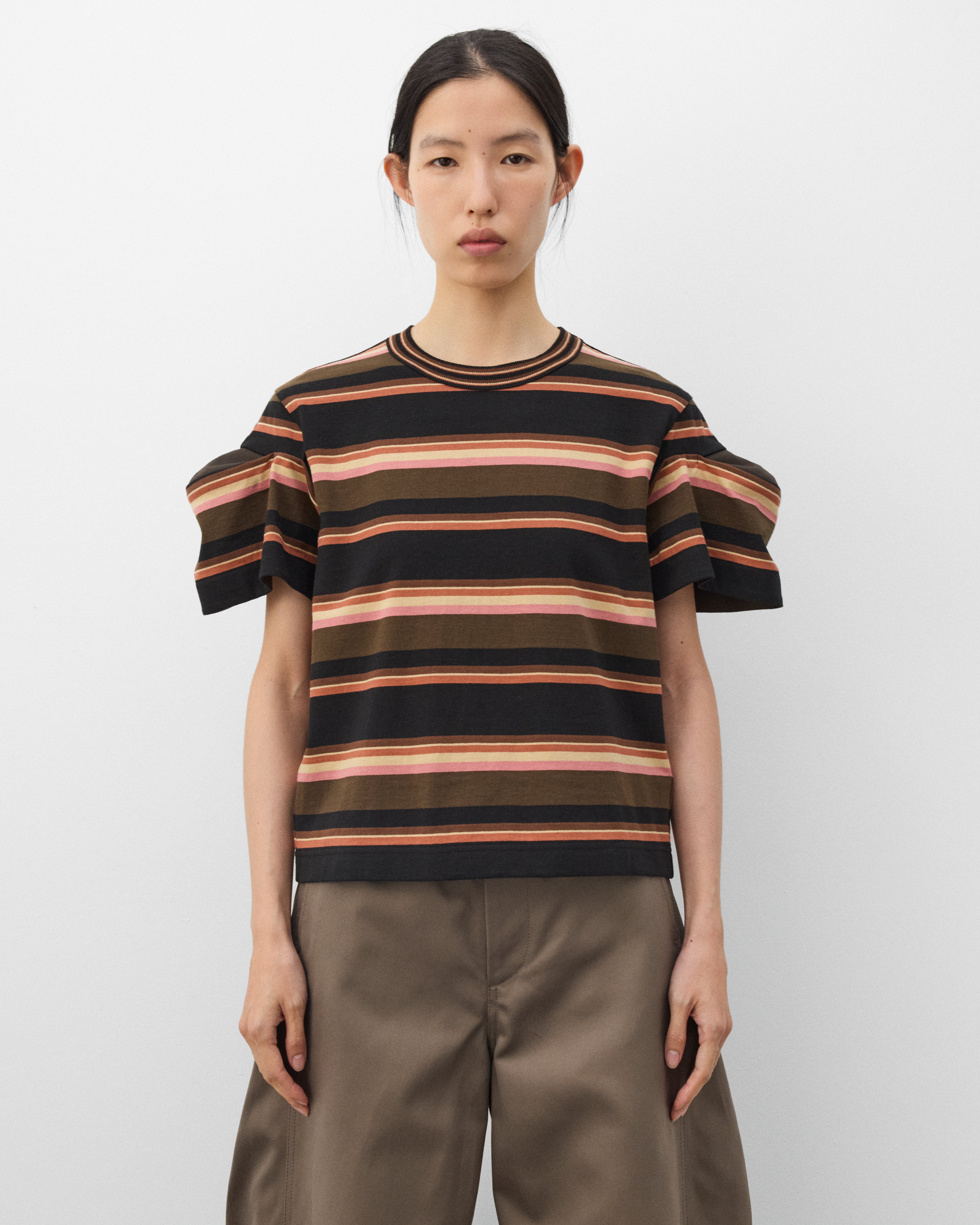 sacai: Women's Horizontal Stripe T-Shirt (Brown) | Dover Street