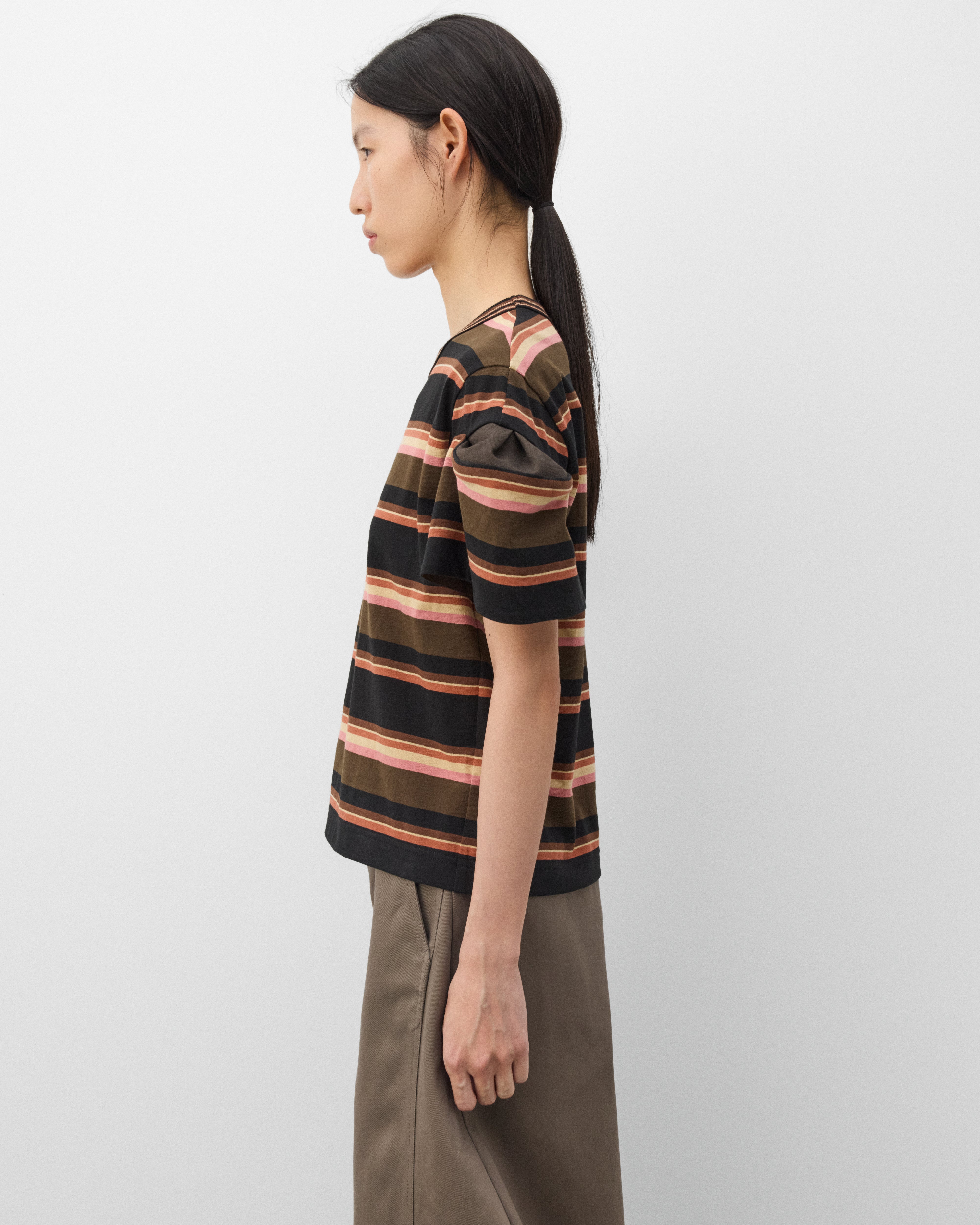sacai: Women's Horizontal Stripe T-Shirt (Brown) | Dover Street