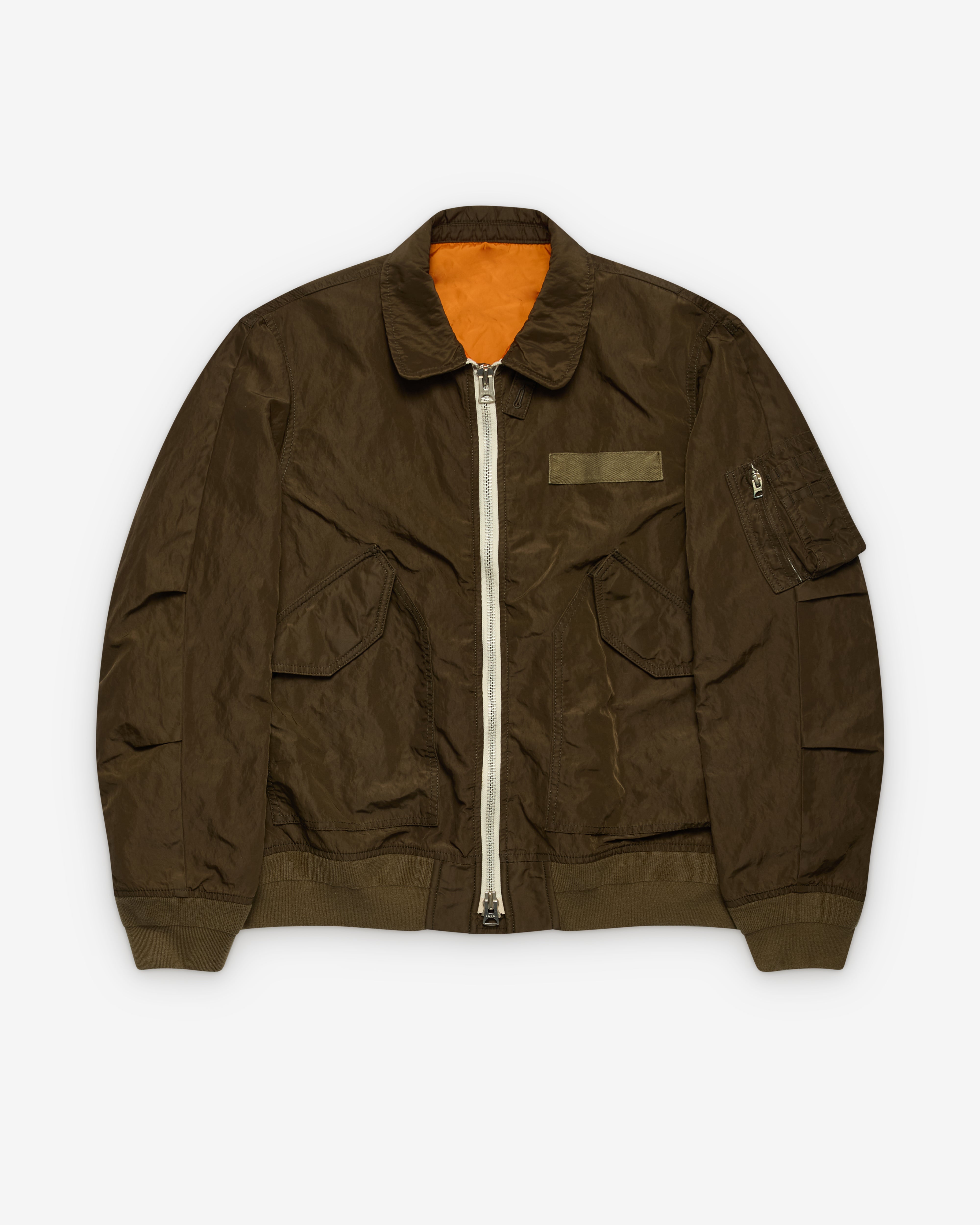 sacai: Men's Treated Nylon Twill Blouson (Khaki) | DSML E-SHOP