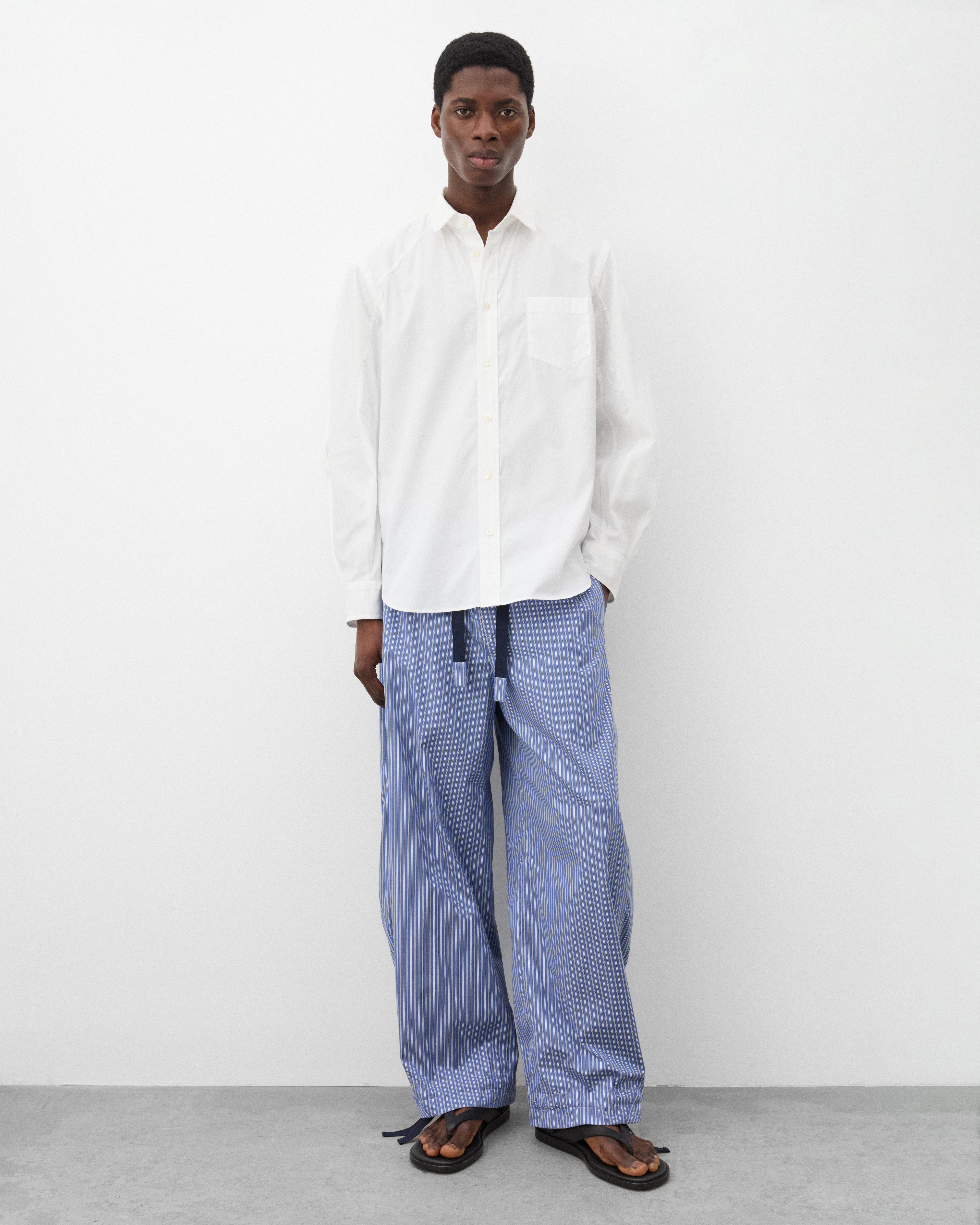 sacai: Men's Poplin Pants (Blue/White) | Dover Street Market London