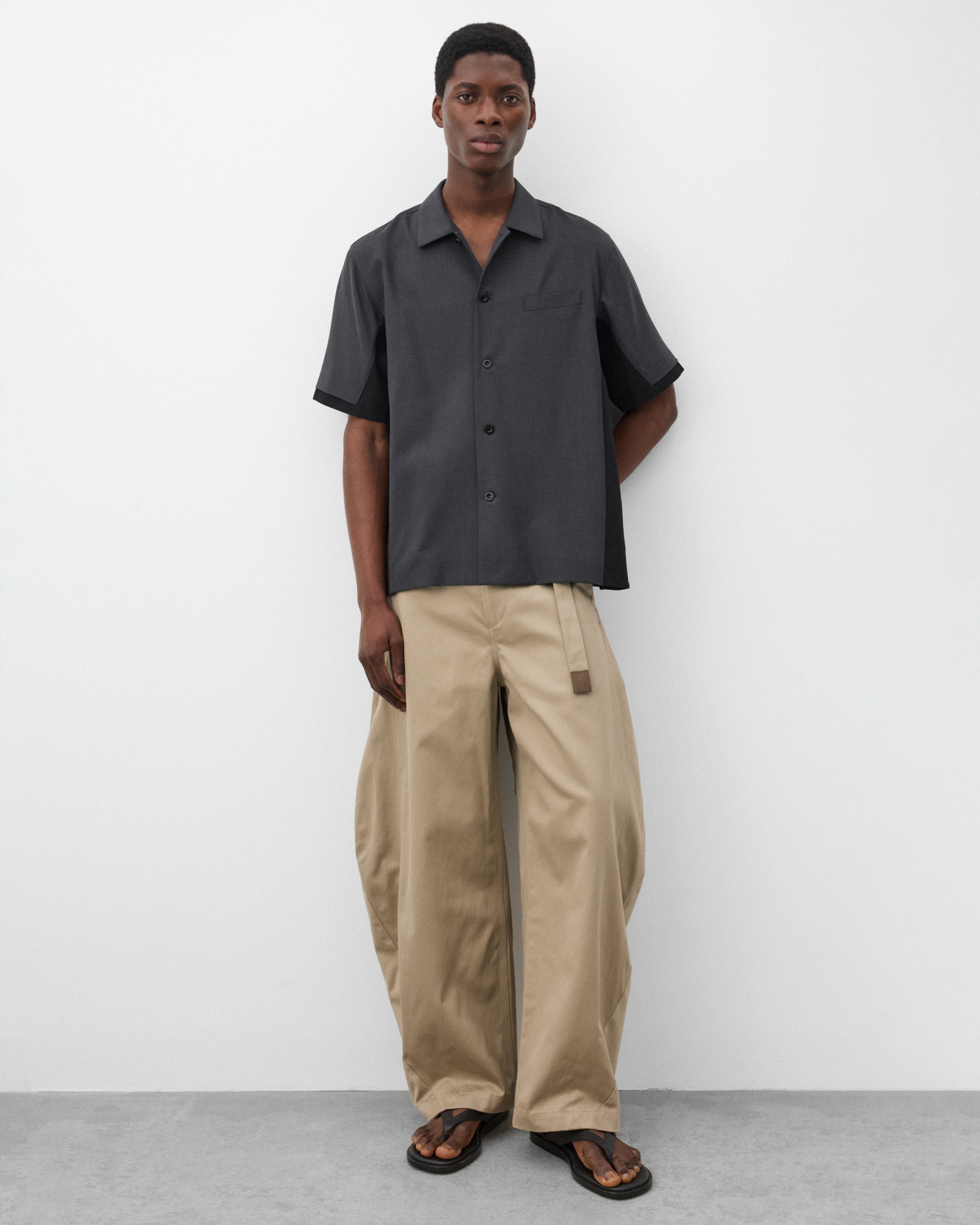 sacai: Men's Denim Panelled Shirt (Black/Grey) | Dover Street