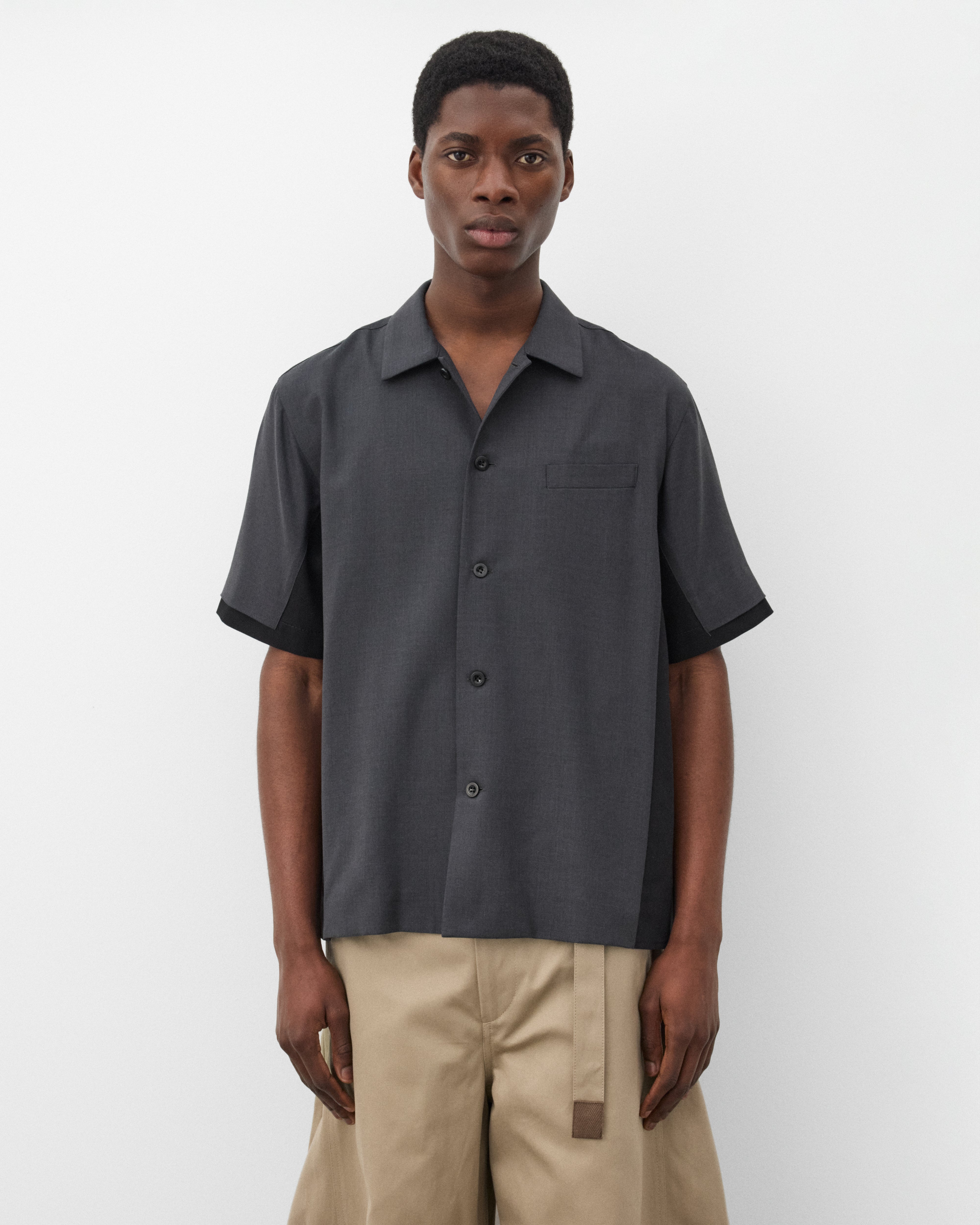 sacai: Men's Denim Panelled Shirt (Black/Grey) | Dover Street