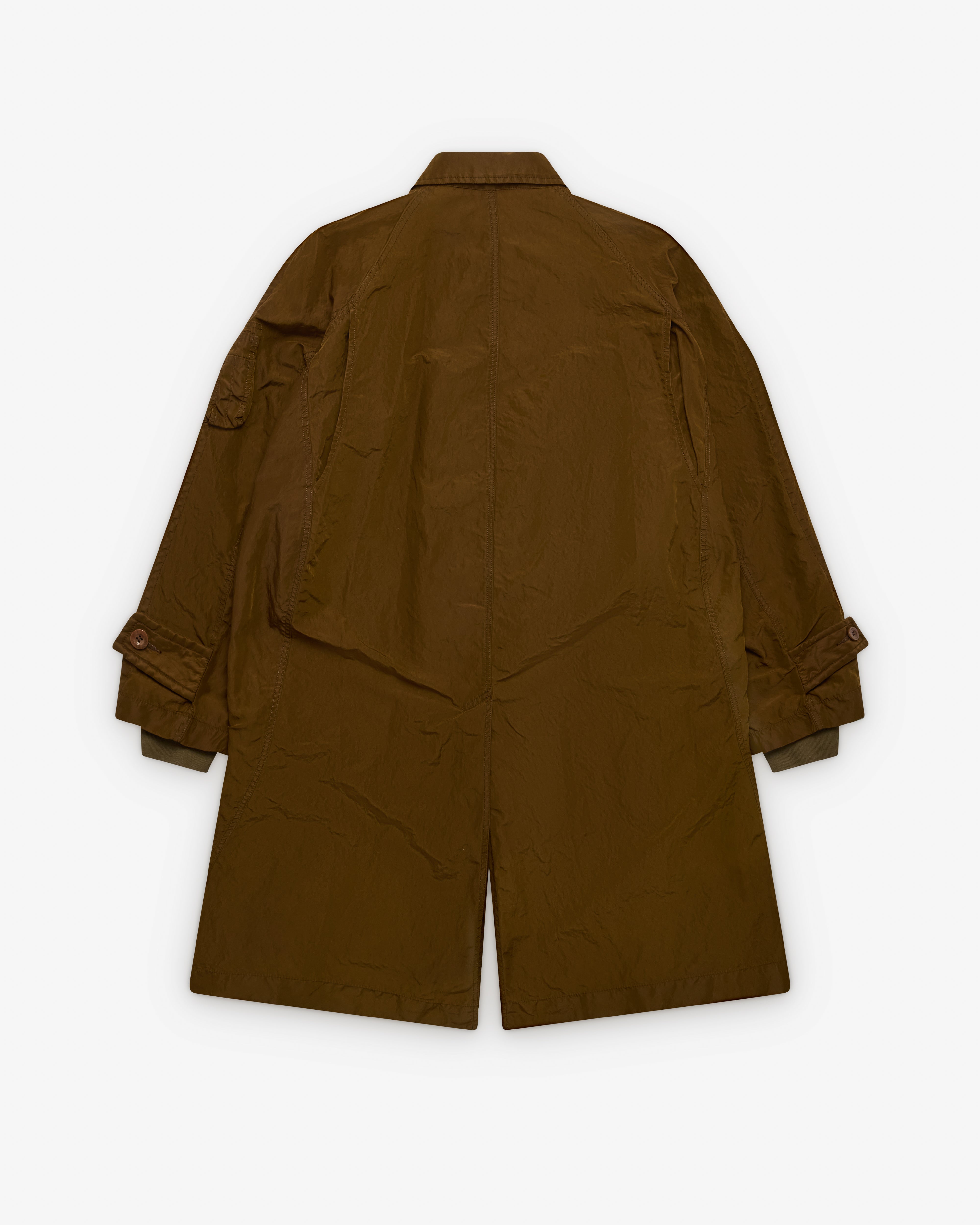 Sacai: Men's Treated Nylon Twill Coat (Green) | Dover Street