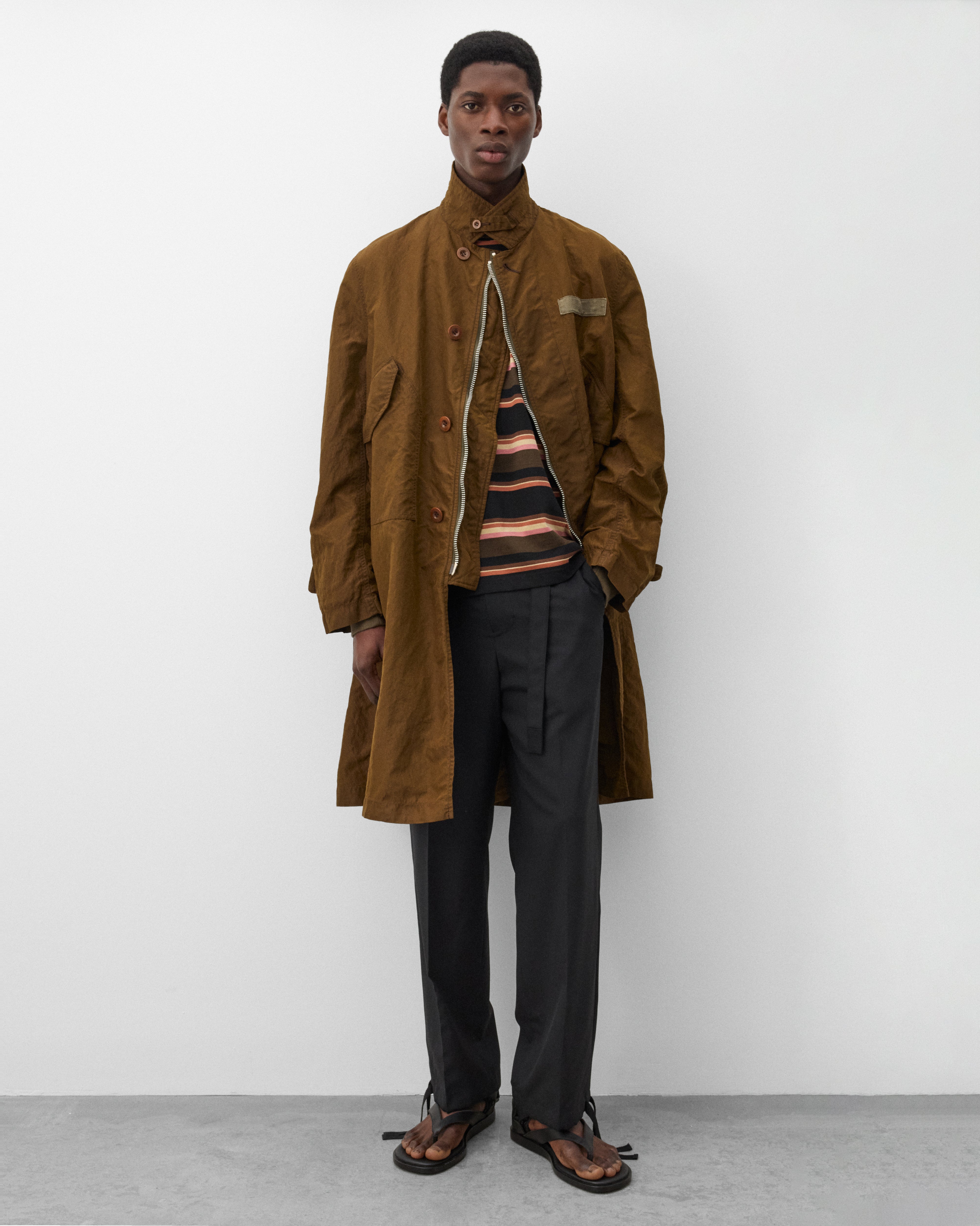 Sacai: Men's Horizontal Stripe L/S T-Shirt (Brown Multi) | Dover