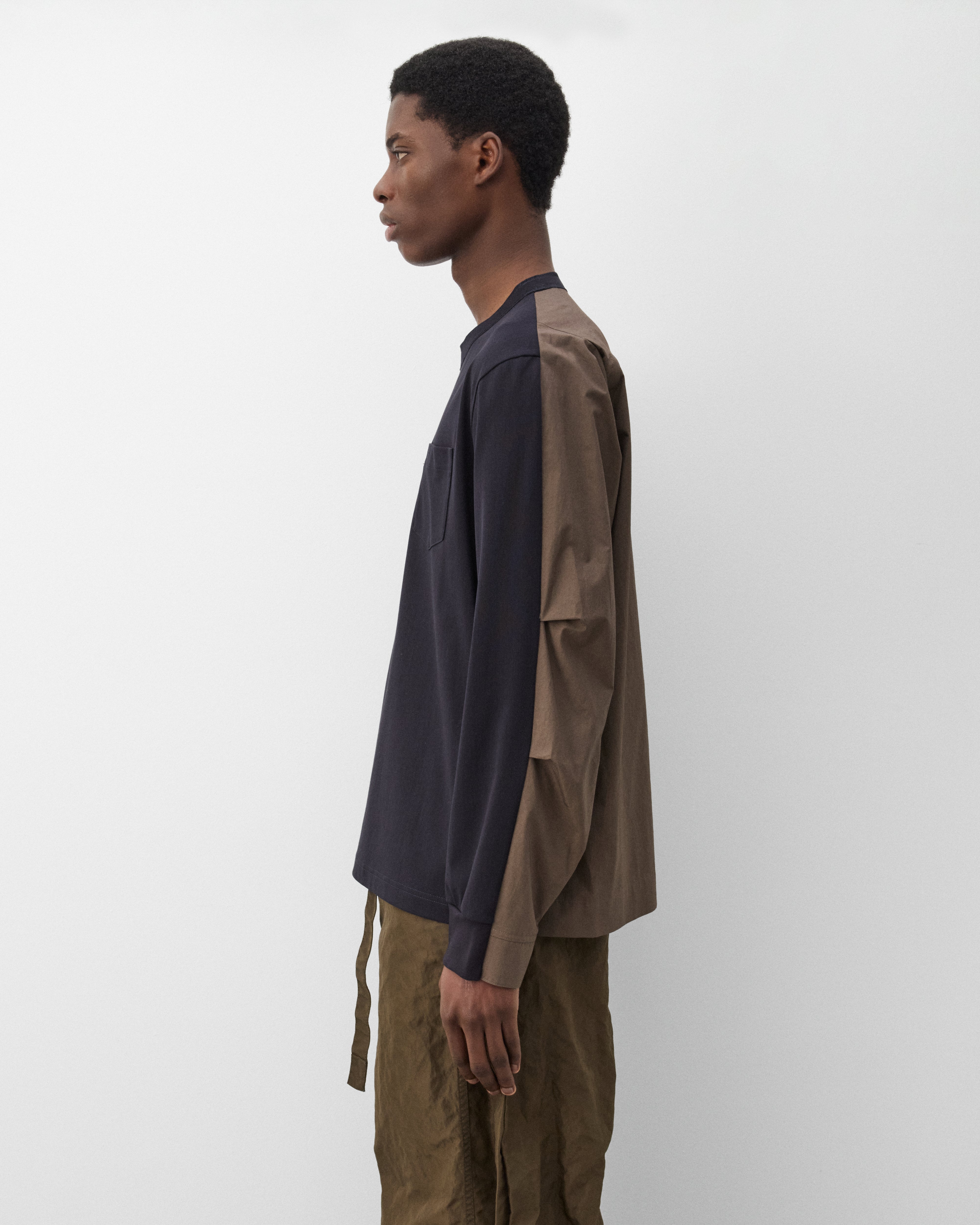 Sacai: Men's Cotton Typewriter Cotton Jersey (Black/Brown) | Dover