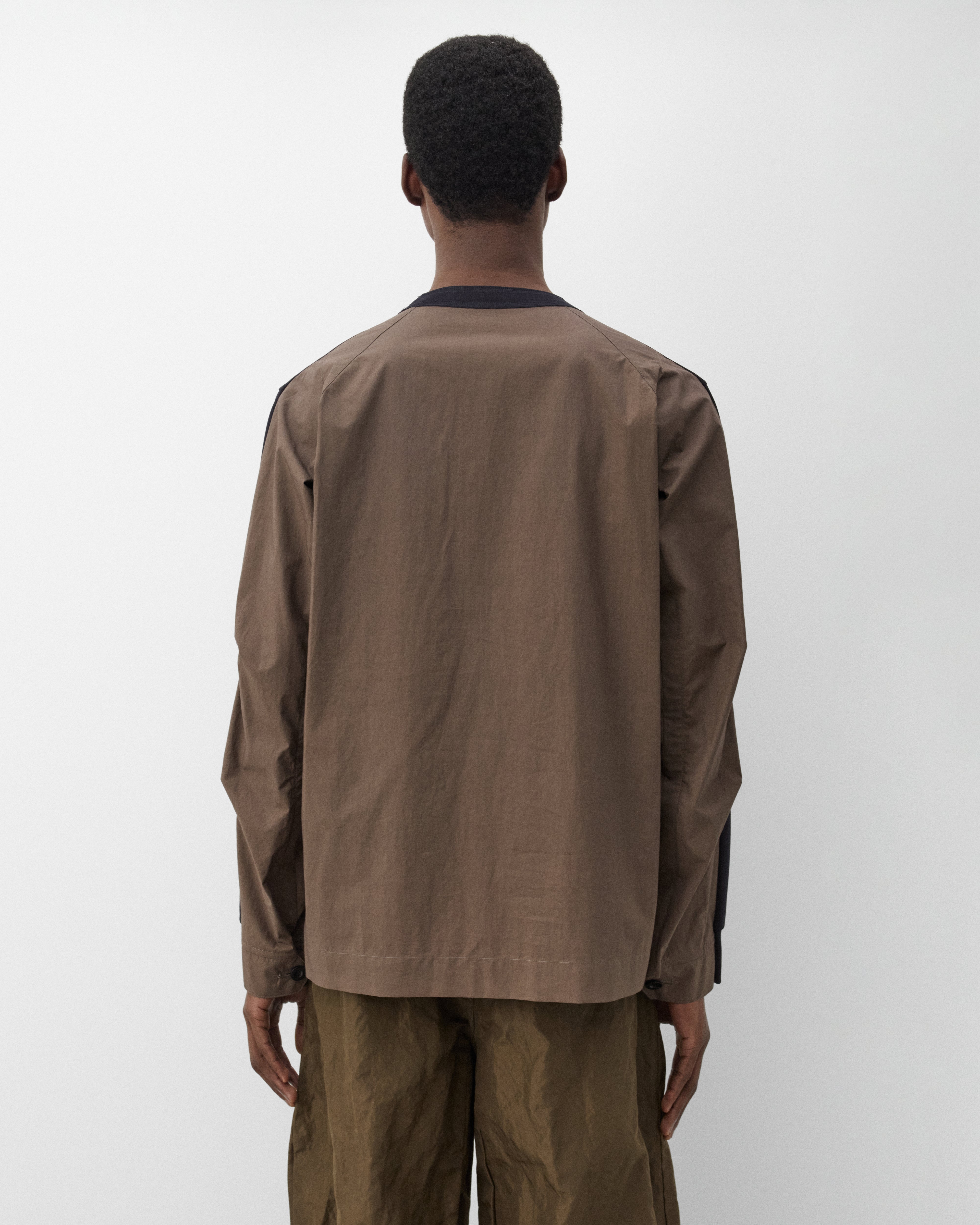 Sacai: Men's Cotton Typewriter Cotton Jersey (Black/Brown) | Dover