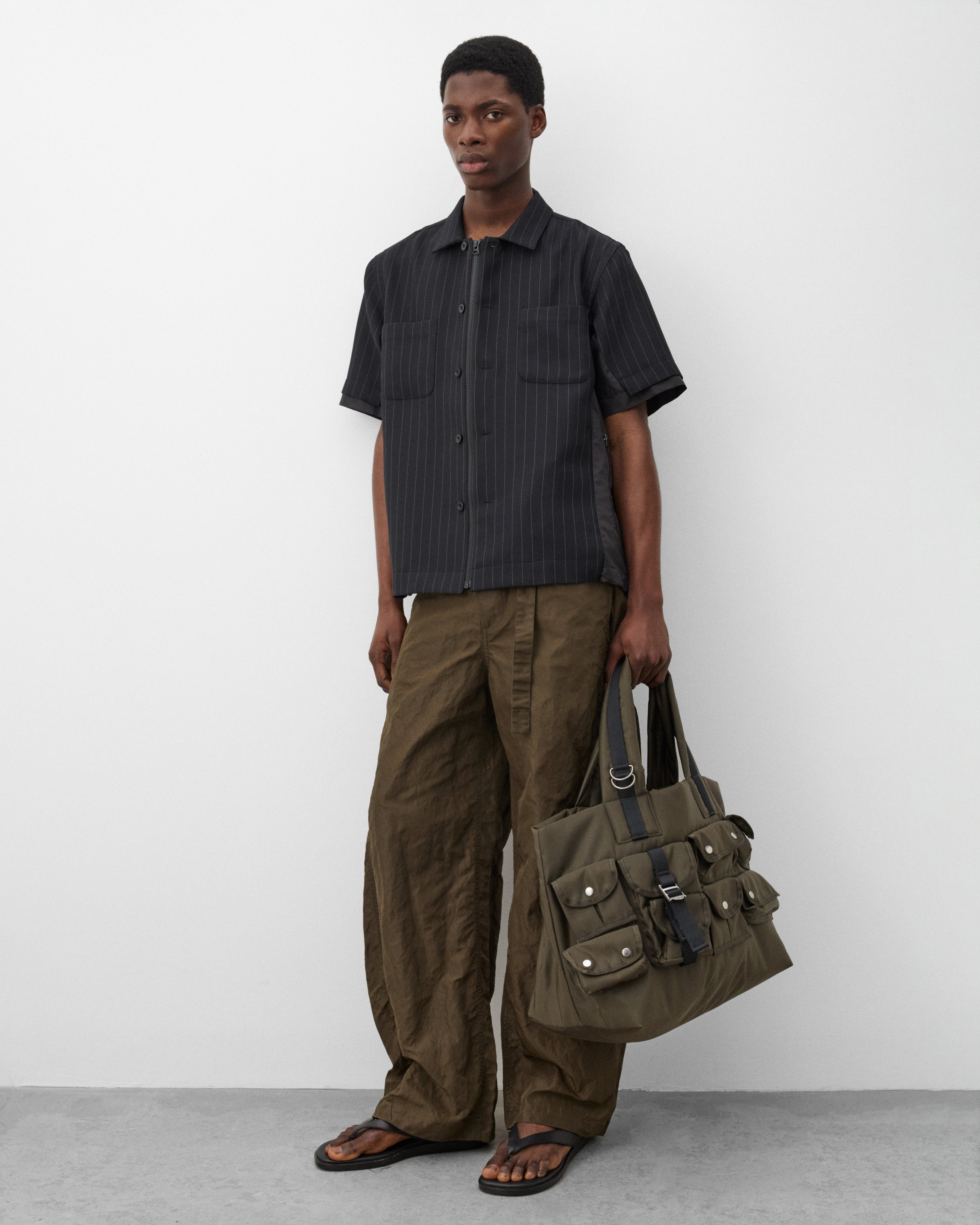 Sacai : Men's Matelasse Twill Shirt (Black Stripe) | Dover Street