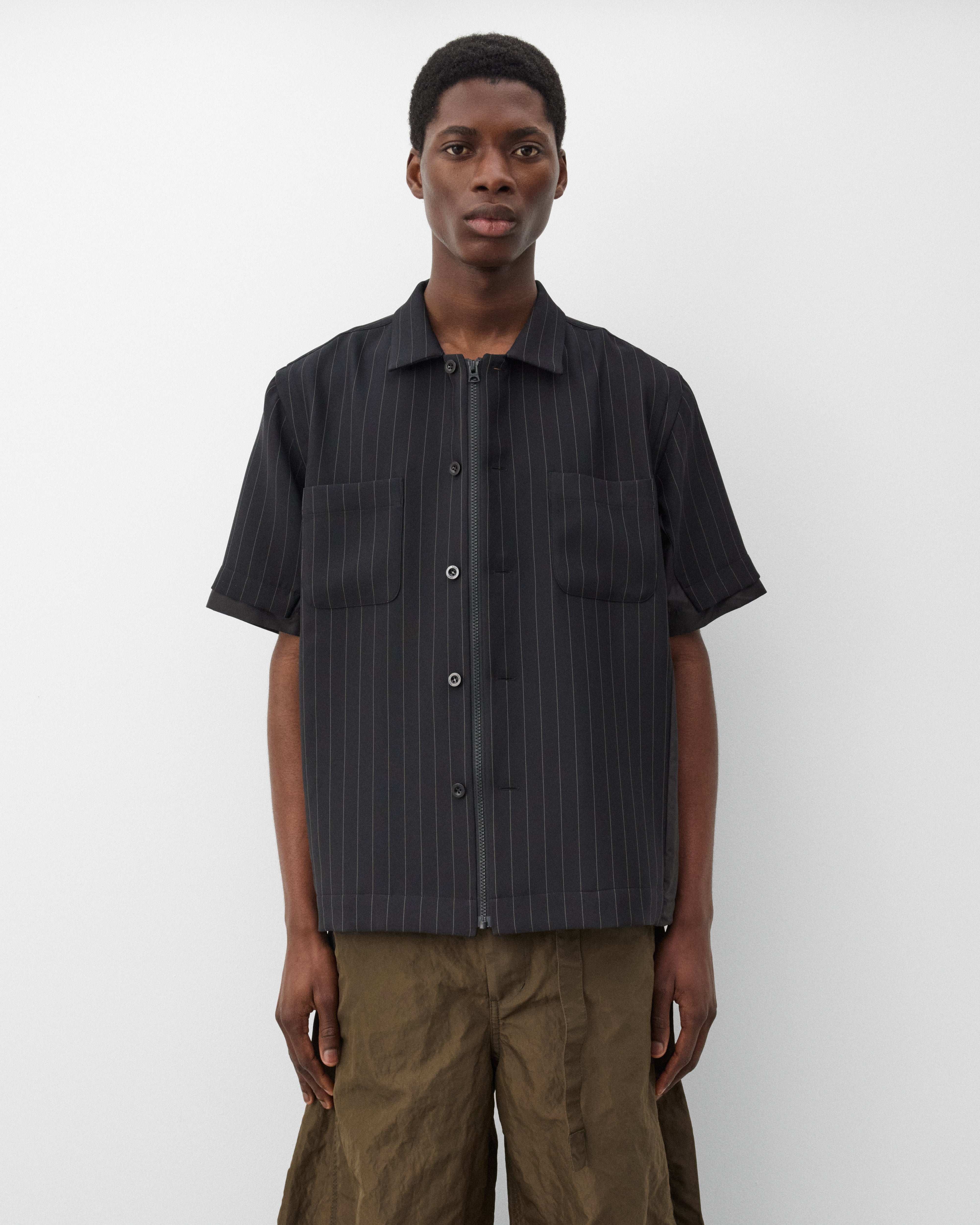 Sacai : Men's Matelasse Twill Shirt (Black Stripe) | Dover Street