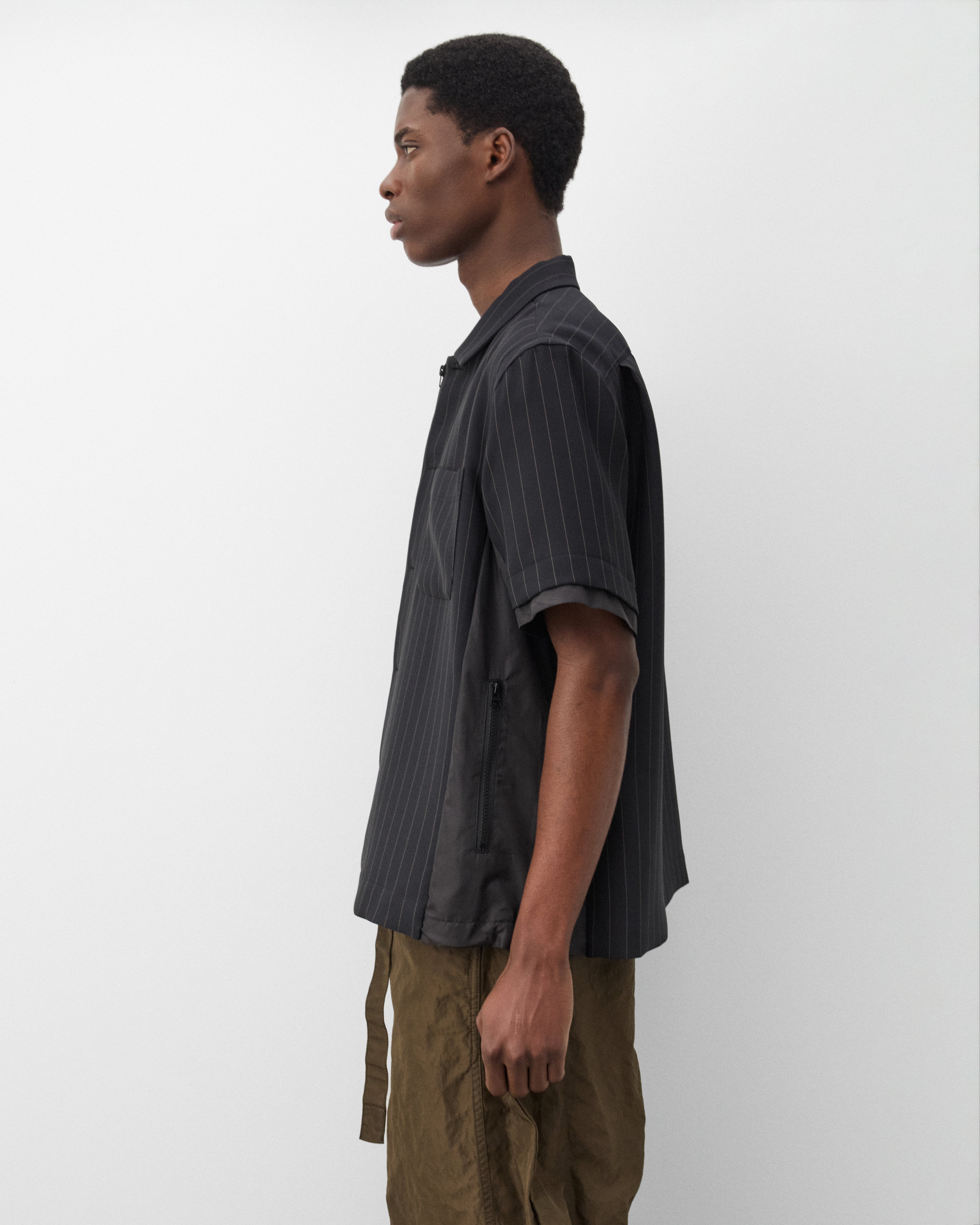 Sacai : Men's Matelasse Twill Shirt (Black Stripe) | Dover Street