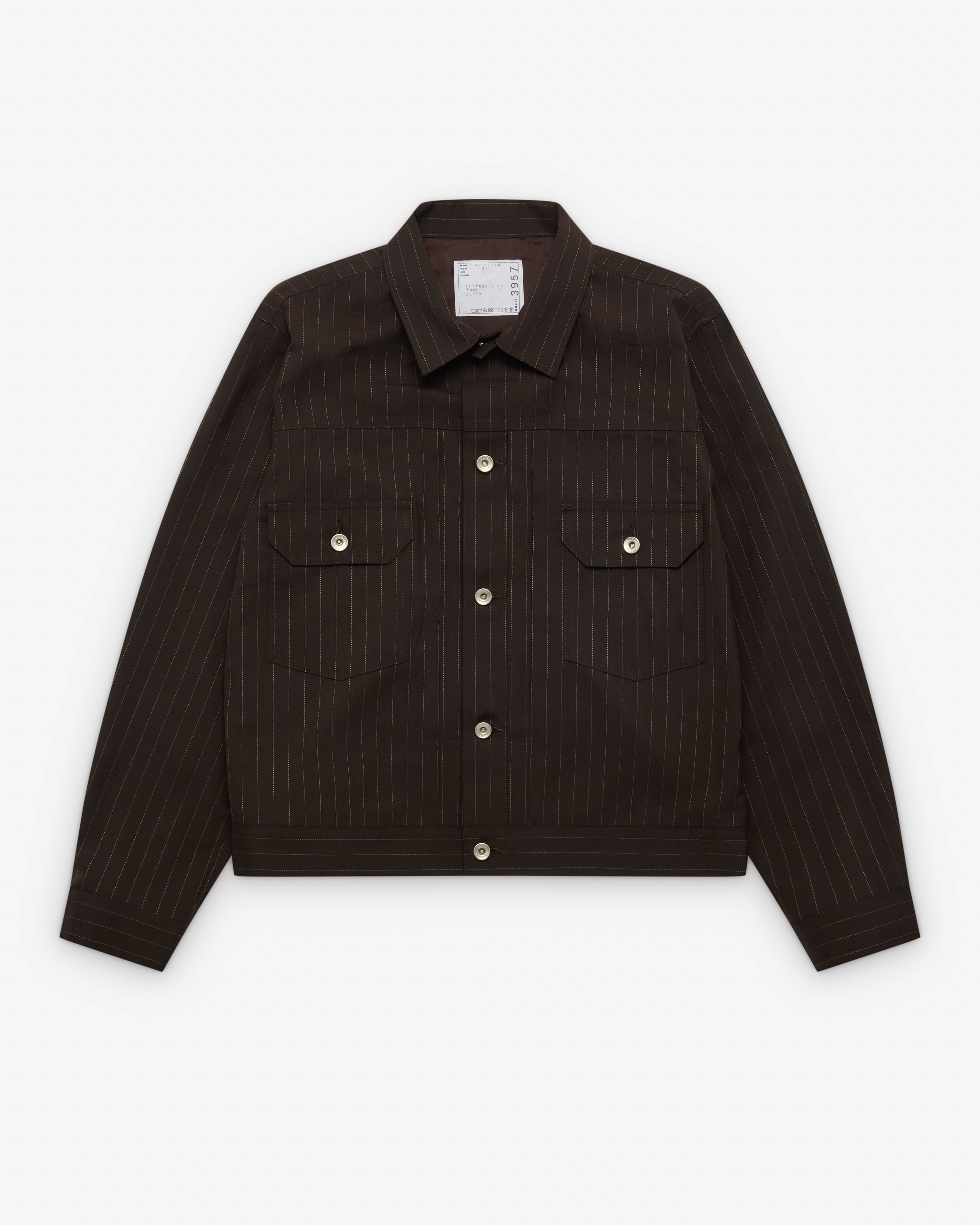 Sacai : Men's Chalk Stripe Jacket (Brown Stripe) | DSML E-SHOP