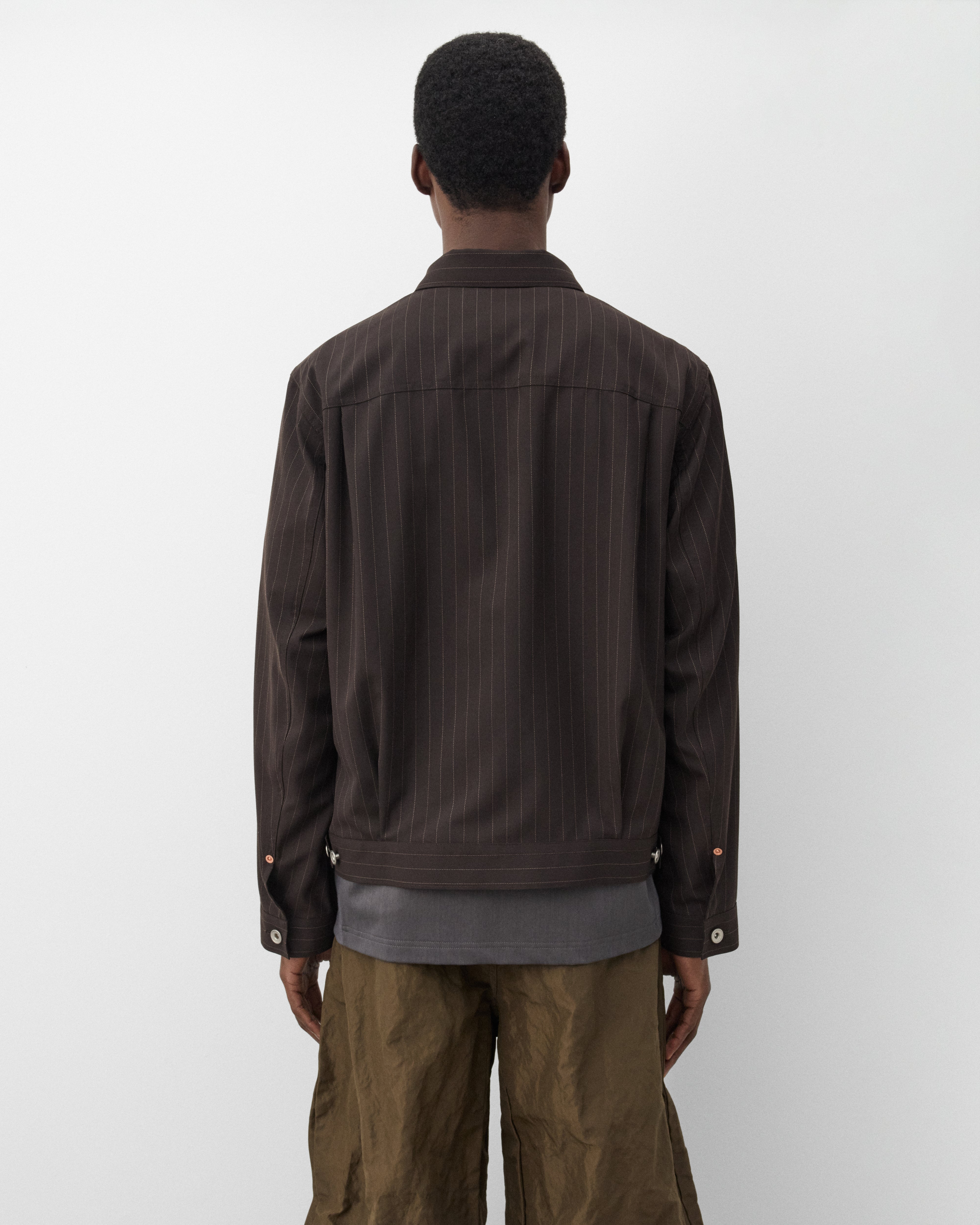 Sacai : Men's Chalk Stripe Jacket (Brown Stripe) | Dover Street