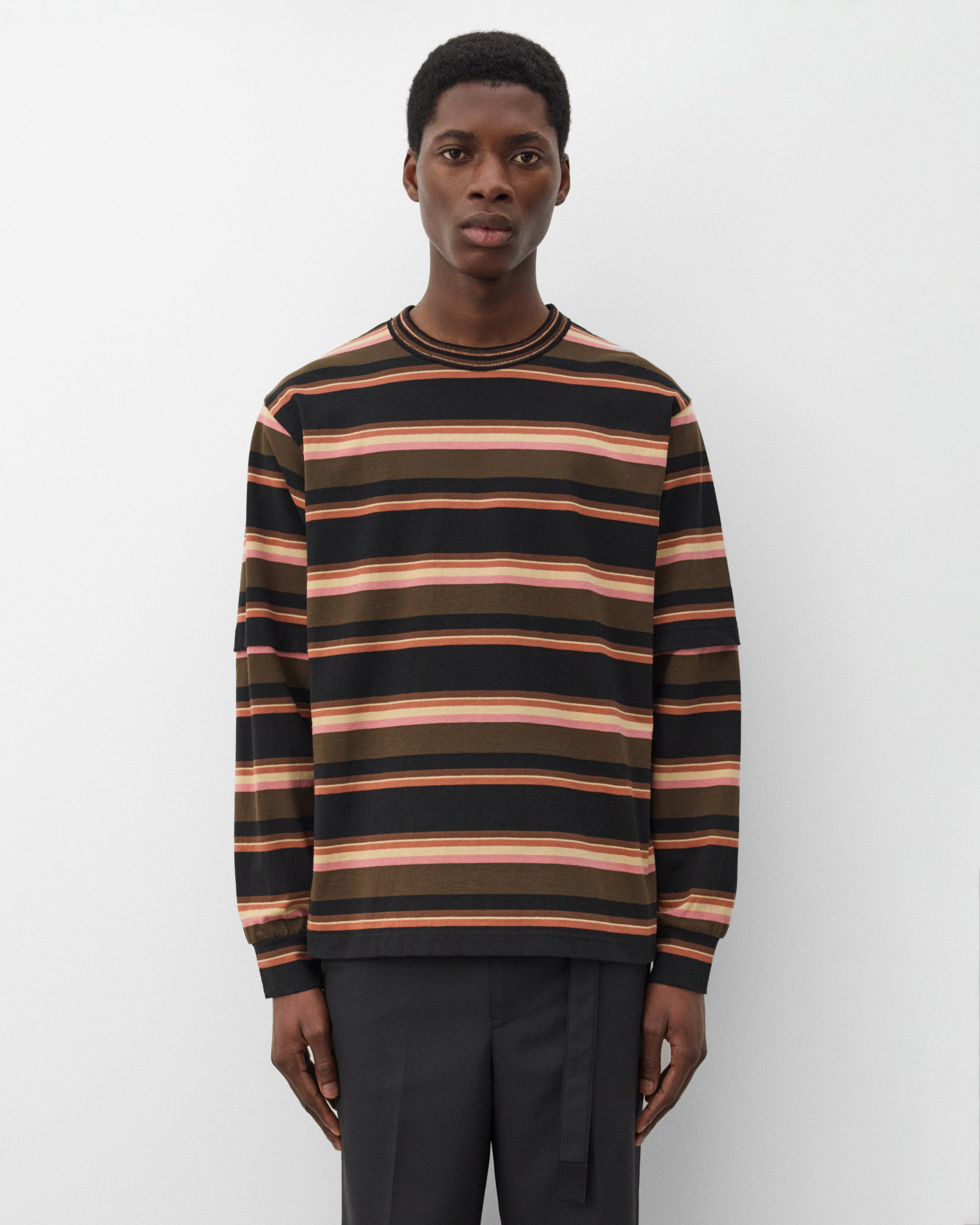 Sacai: Men's Horizontal Stripe L/S T-Shirt (Brown Multi) | Dover