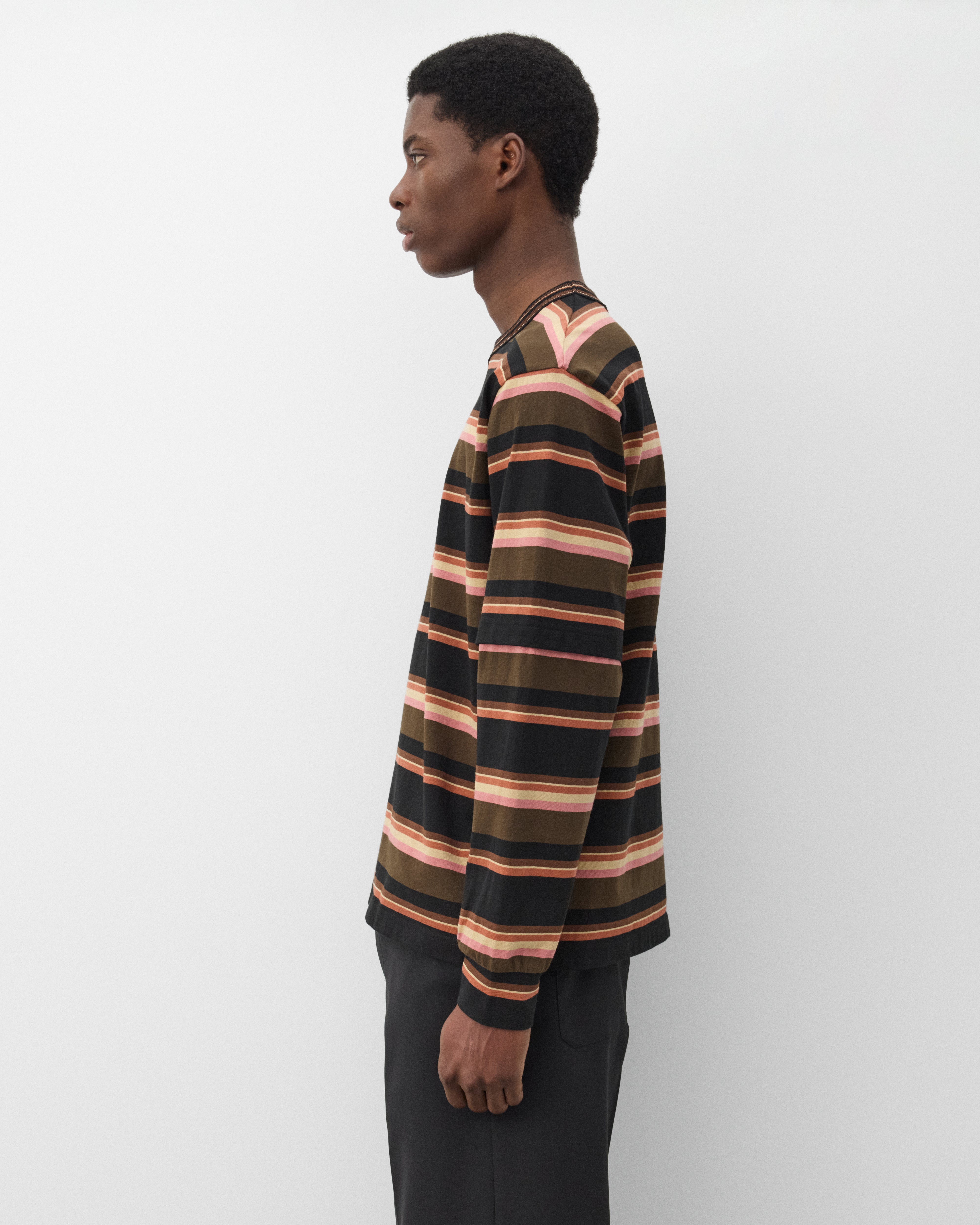 Sacai: Men's Horizontal Stripe L/S T-Shirt (Brown Multi) | Dover