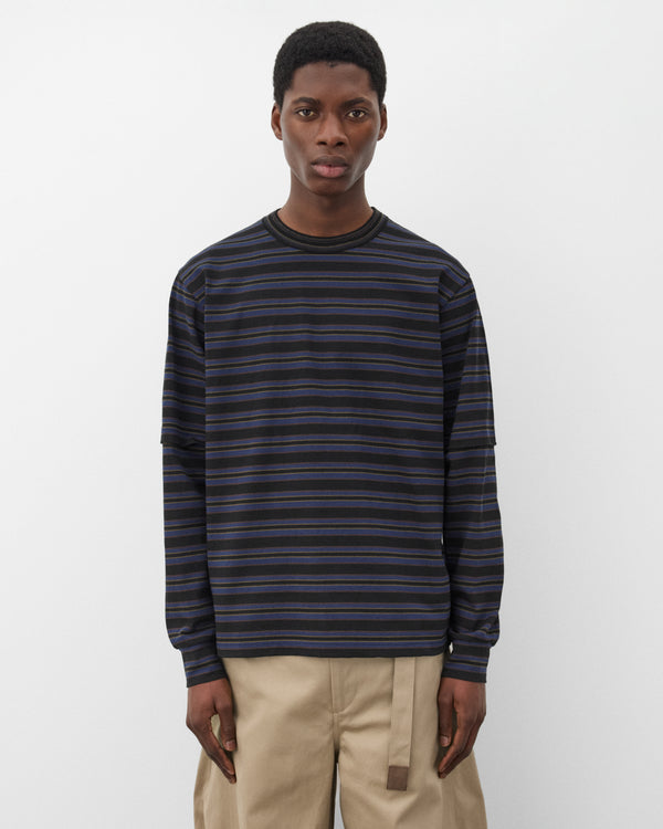 Sacai - Men's Horizontal Stripe L/S T-Shirt - (Charcoal Stripe)