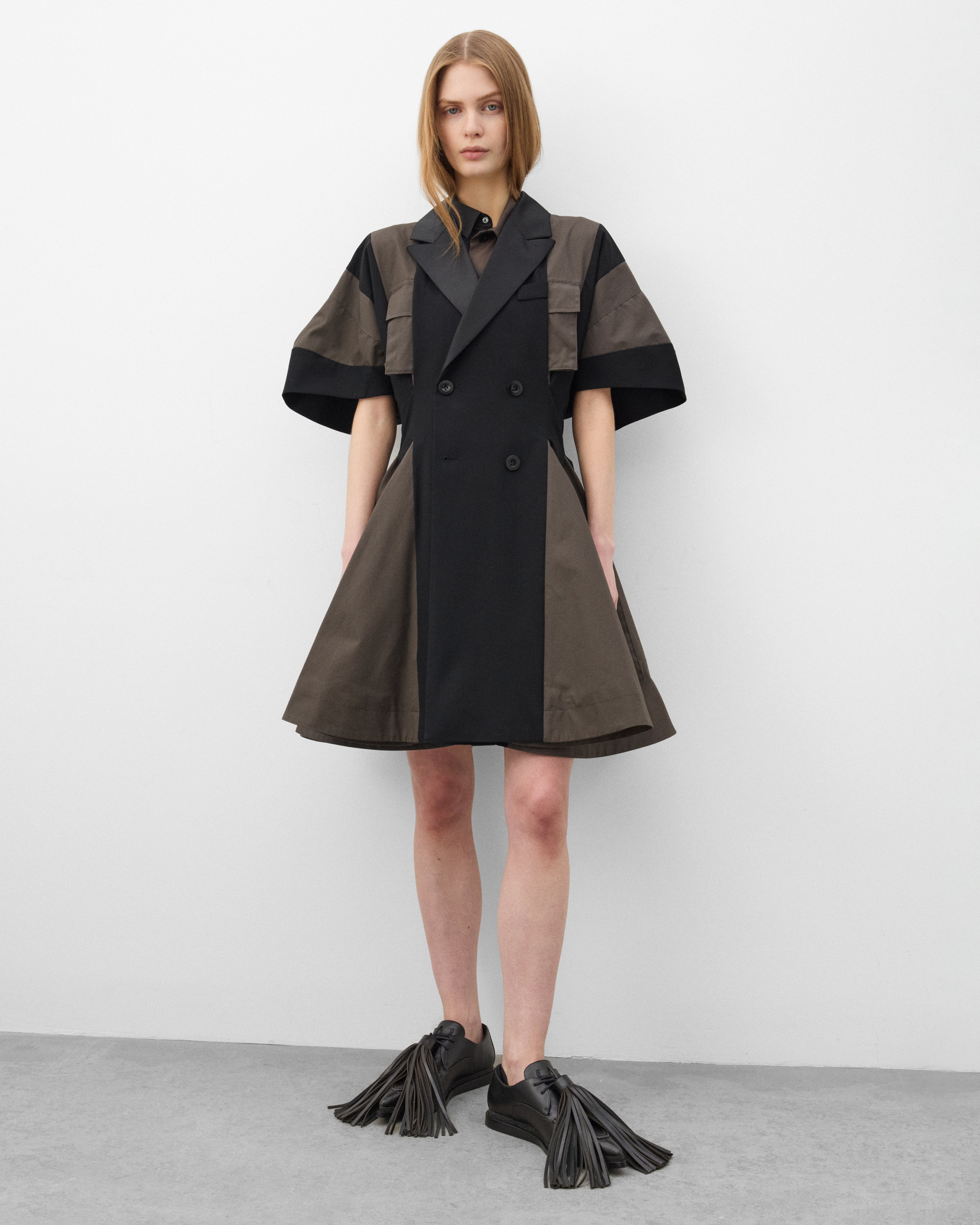Sacai: Women's Wool Suiting Dress (Navy/Green) | Dover Street