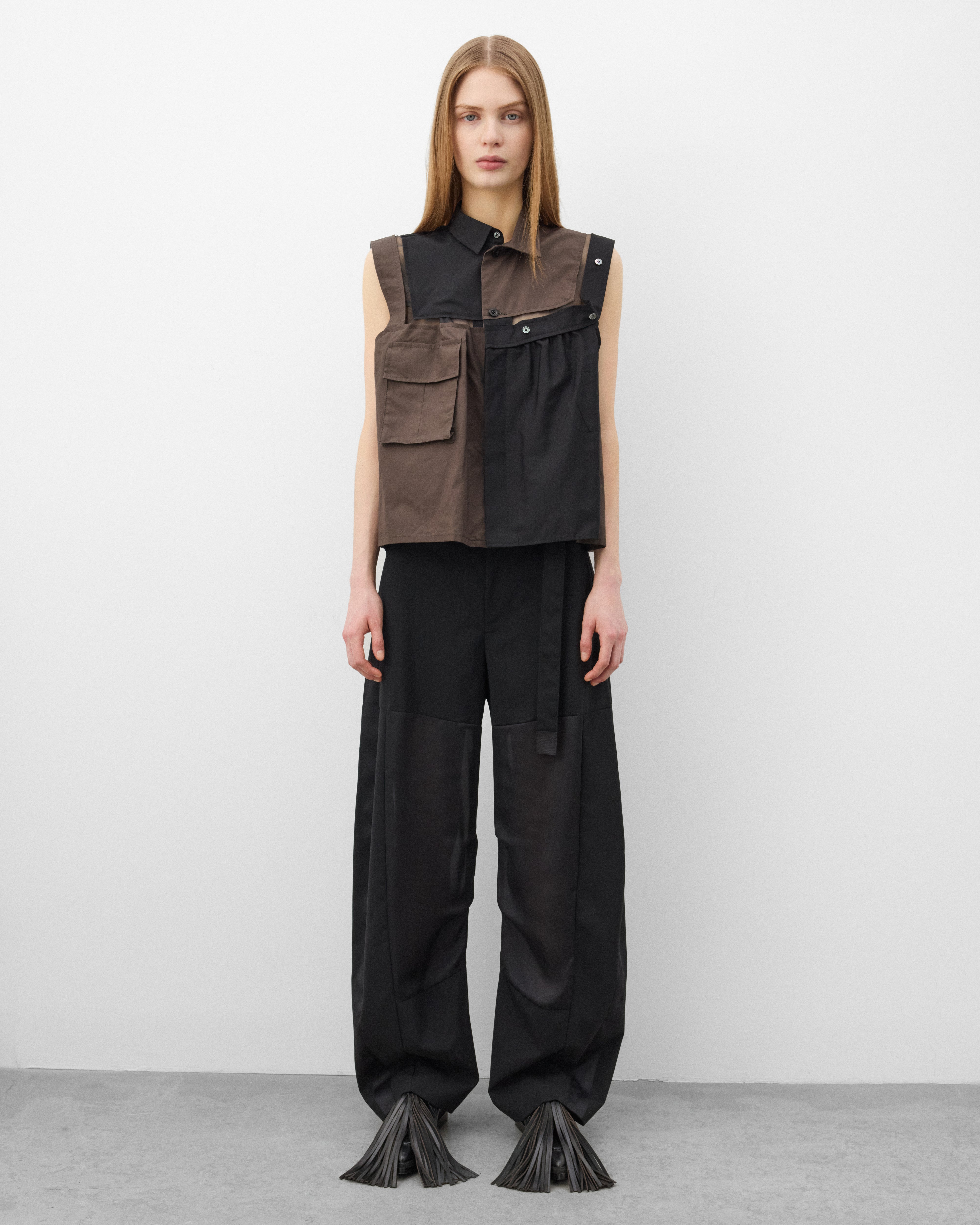 Sacai : Women's Poplin Weather Shirt (Green/Navy) | Dover Street