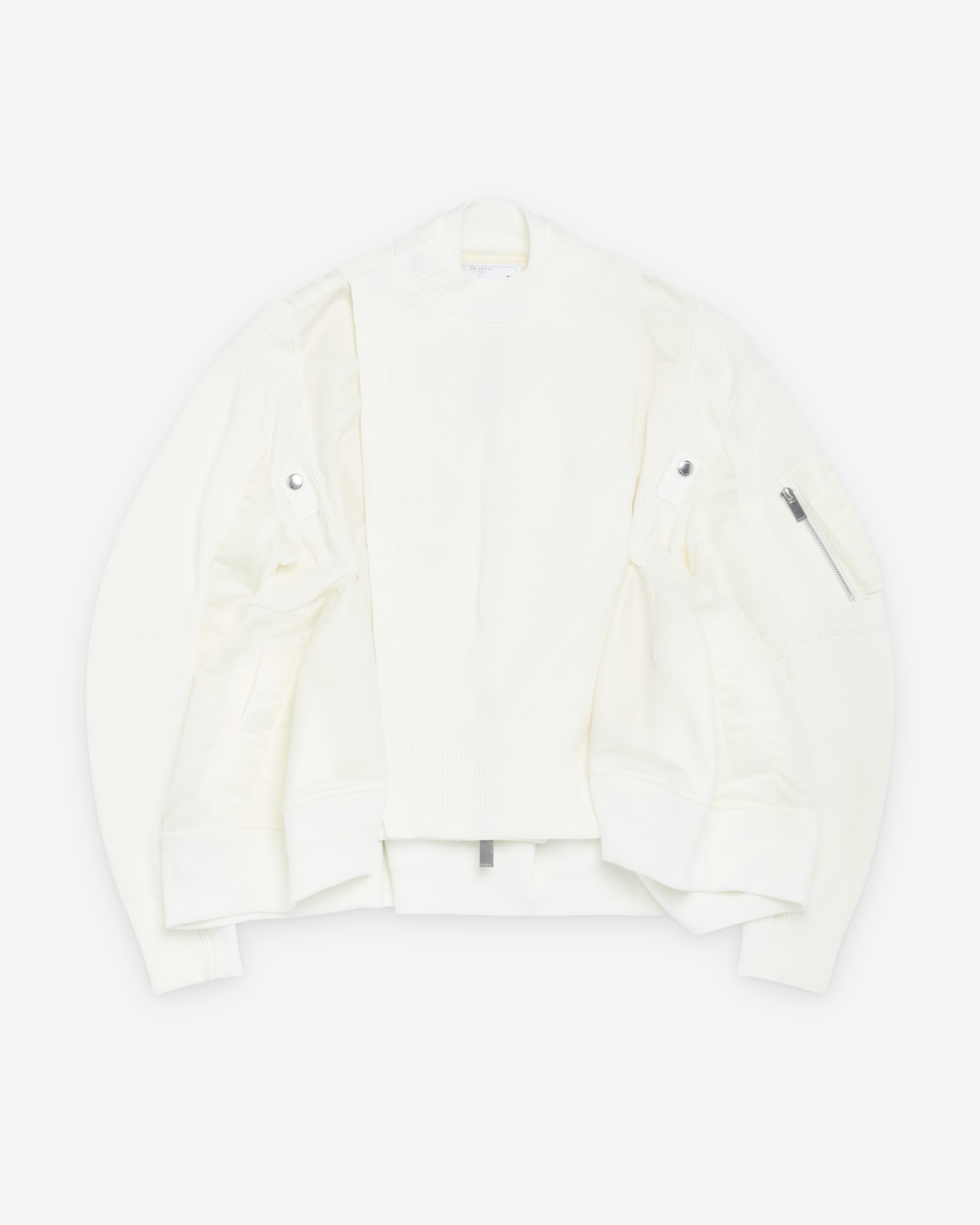 Sacai : Women's Nylon Twill X Knit Blouson (White) | Dover Street