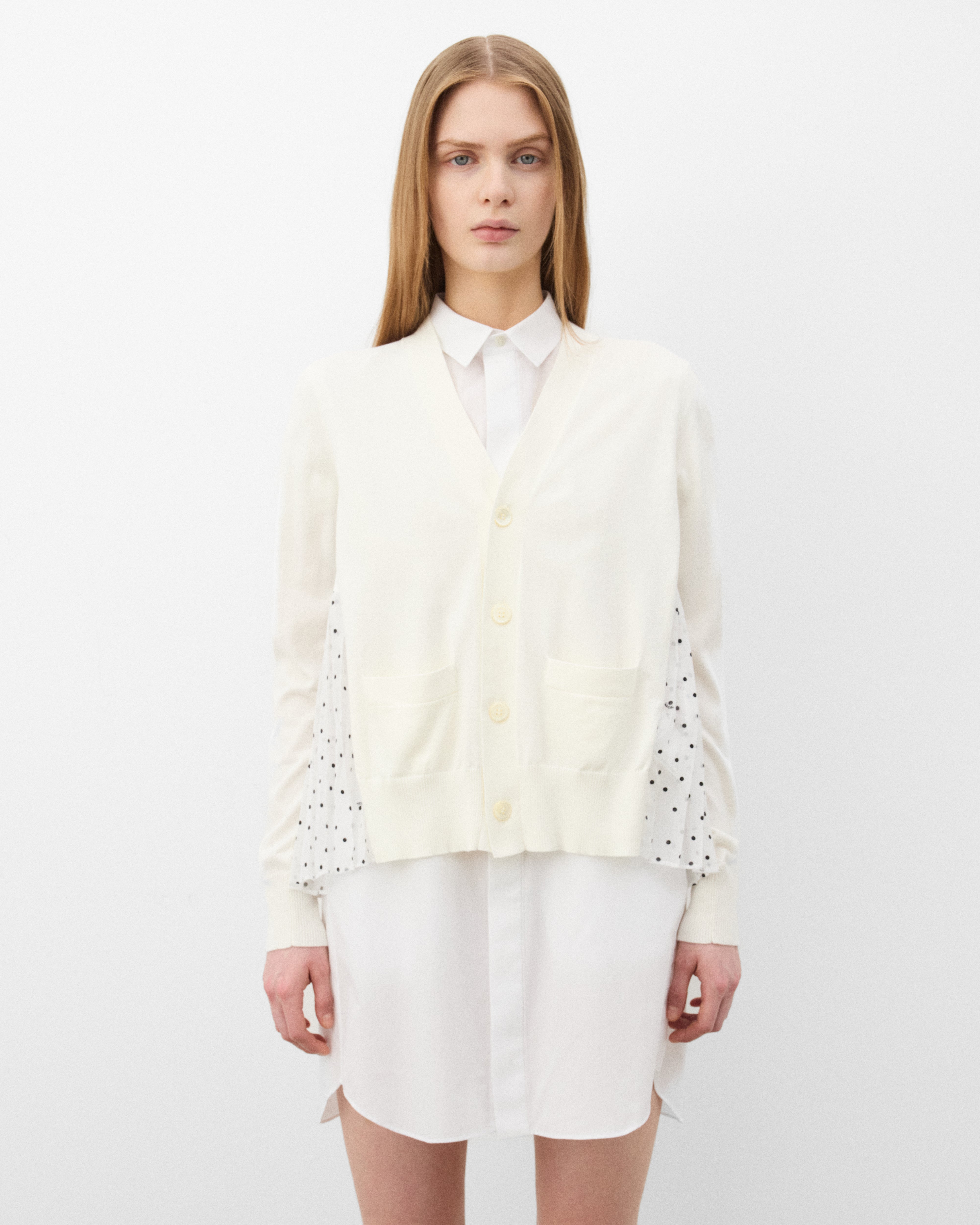 Sacai : Women's Pattern Mix Cardigan (White/Black) | Dover Street