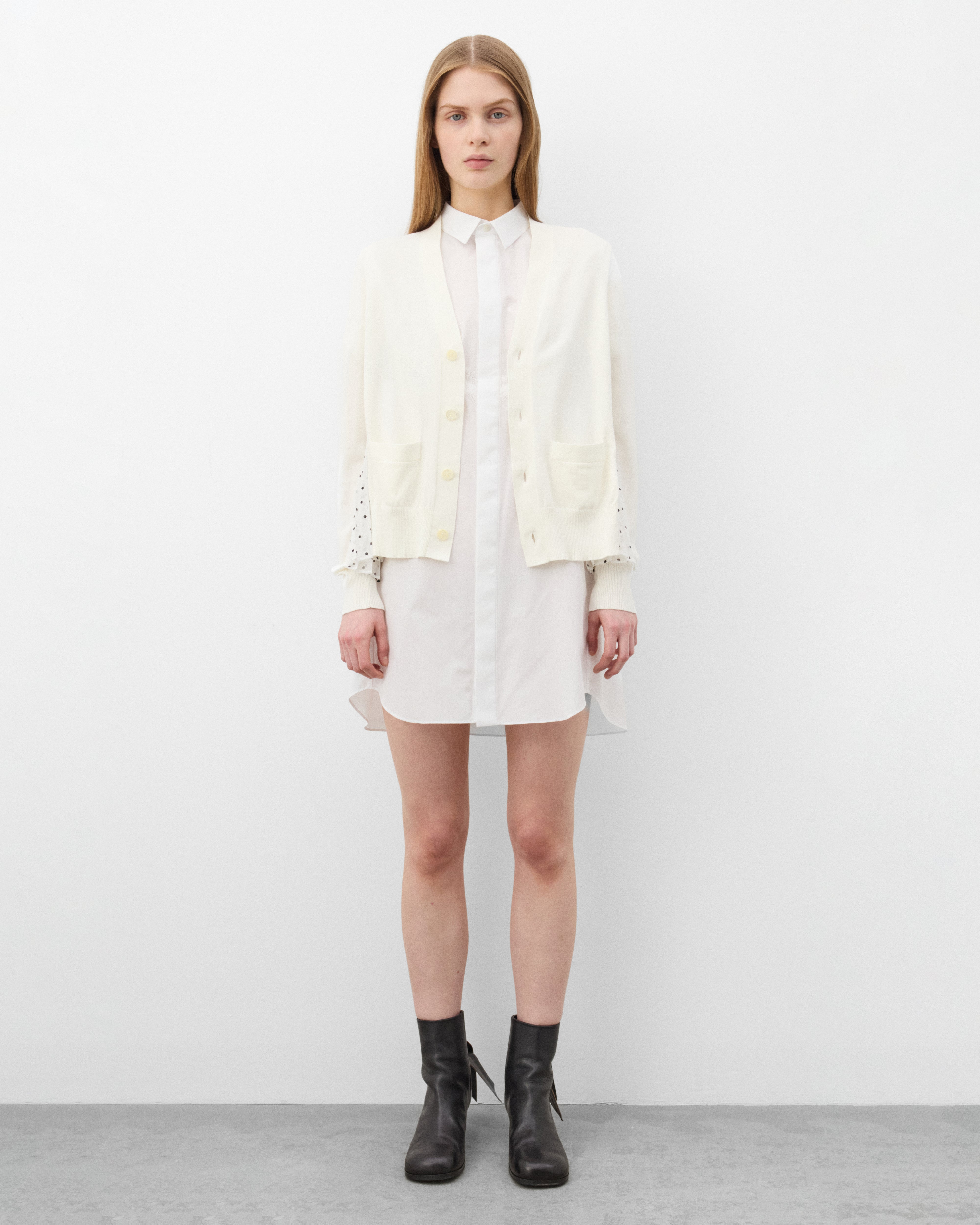 Sacai : Women's Pattern Mix Cardigan (White/Black) | Dover Street