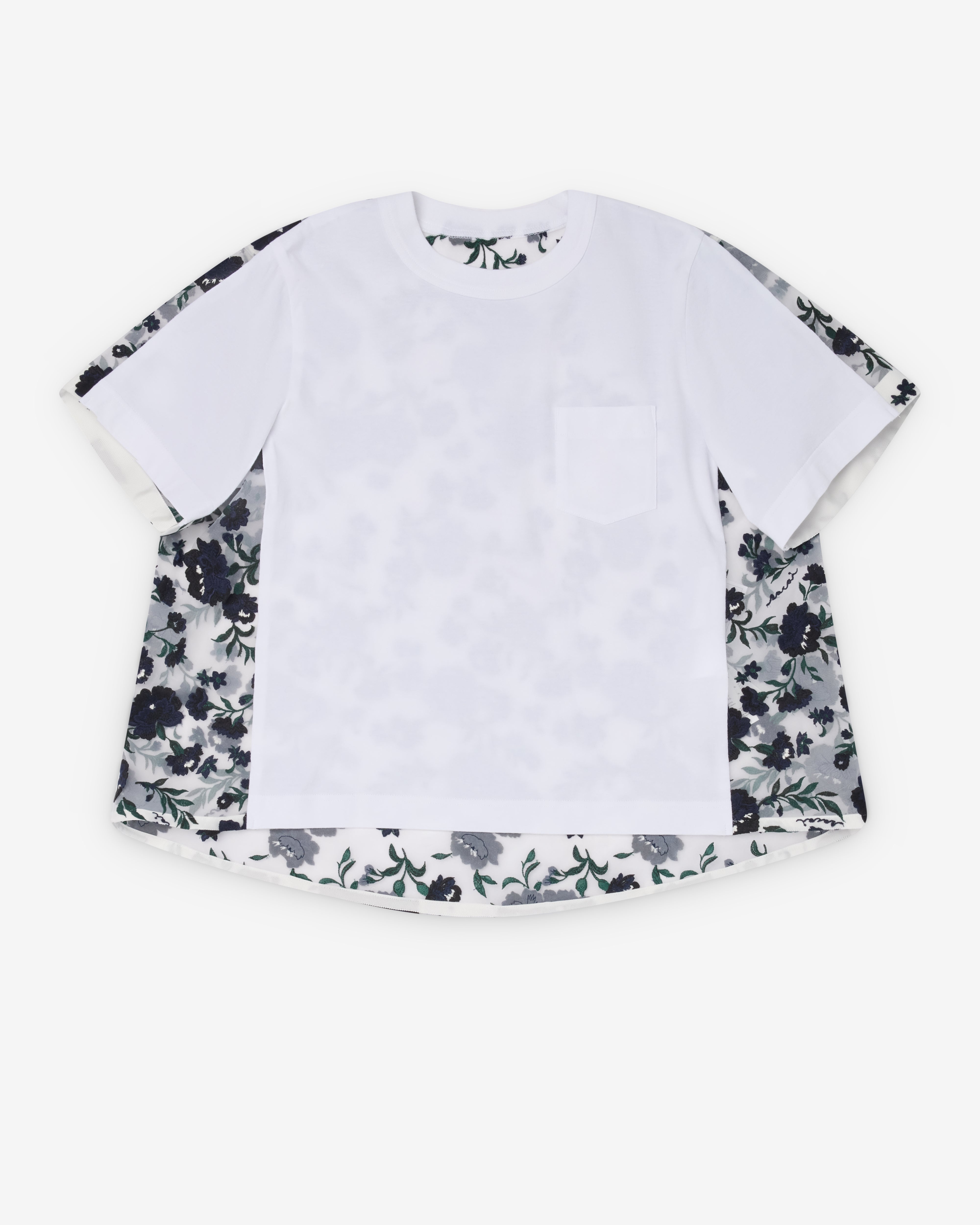 sacai アシンメトリーフラワープリント Tシャツ sacai-bill-cunningham-tshirts-