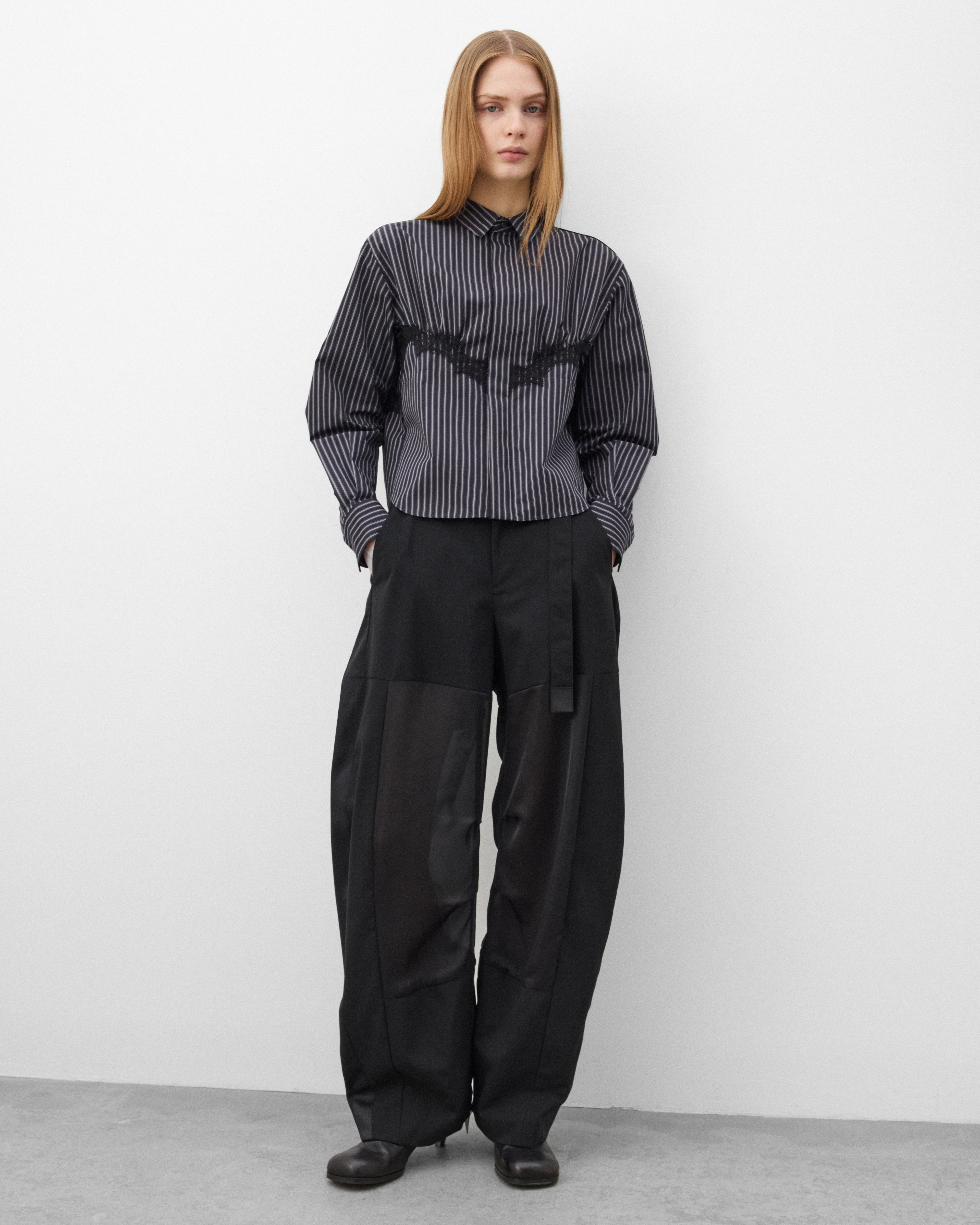 Sacai: Women's Poplin Stripe Shirt (Black) | Dover Street Market
