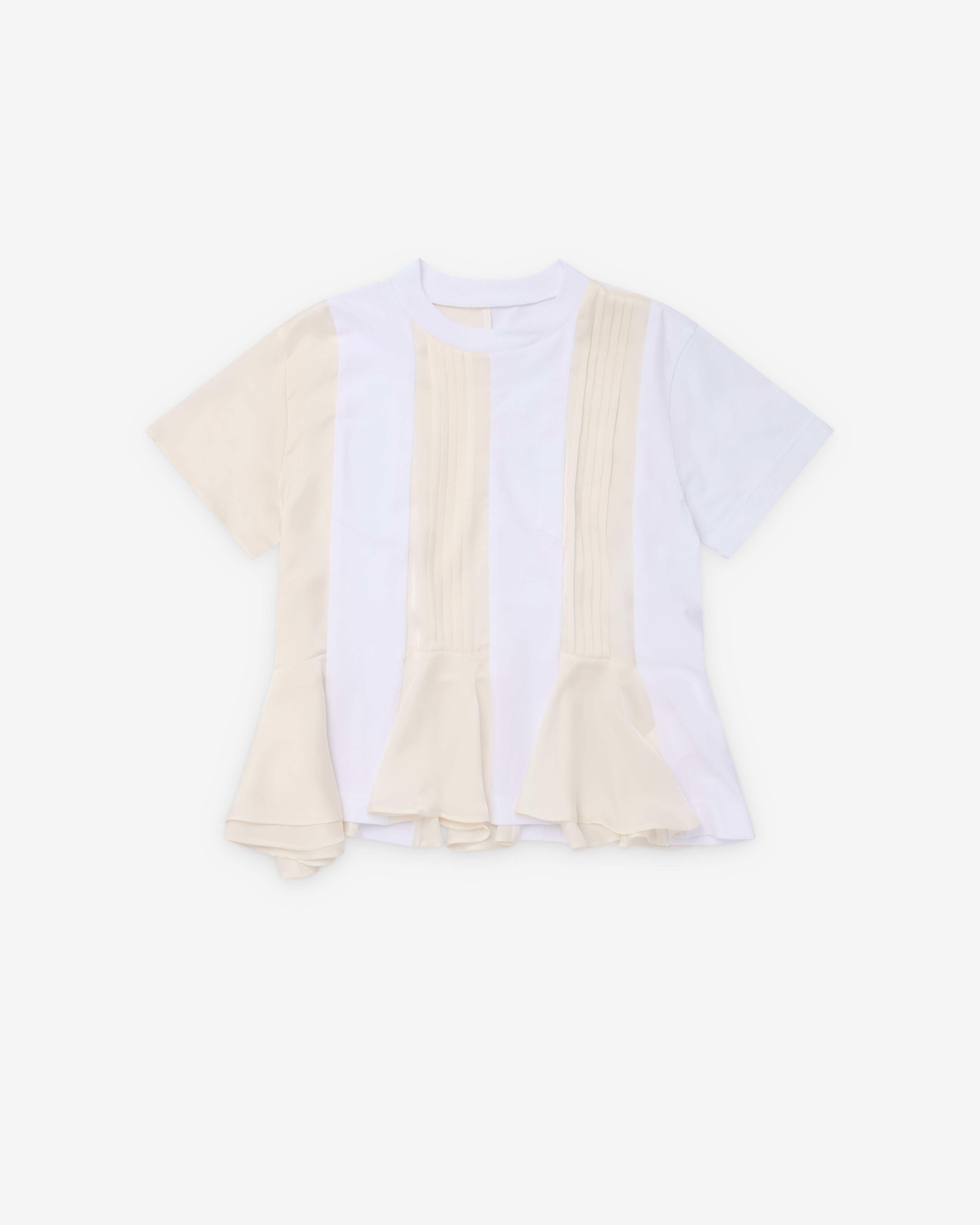 Sacai : Women's Satin X Cotton Jersey T-Shirt (White/Cream
