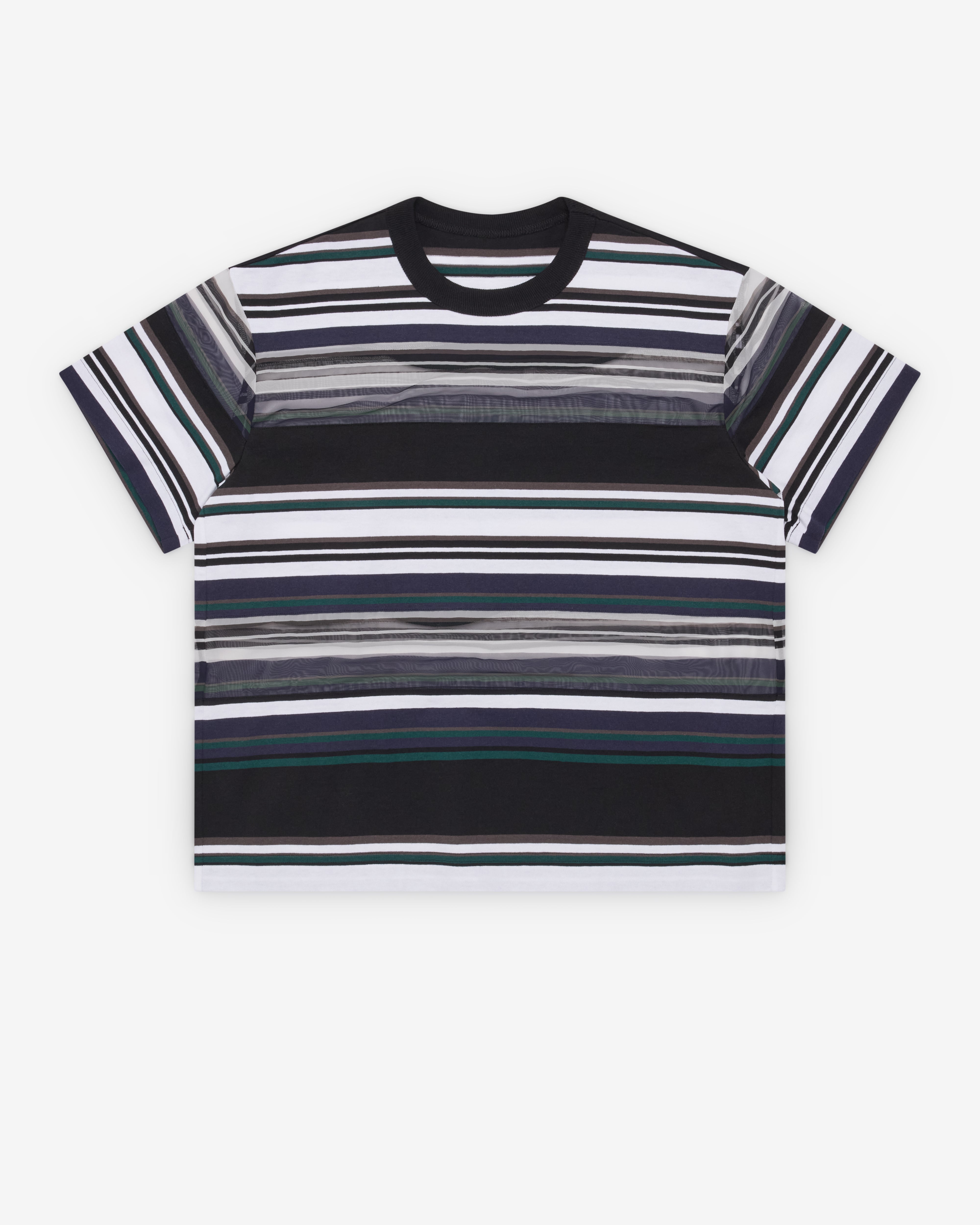 Sacai : Women's Stripe Cotton Jersey T-Shirt (Black/White/Blue