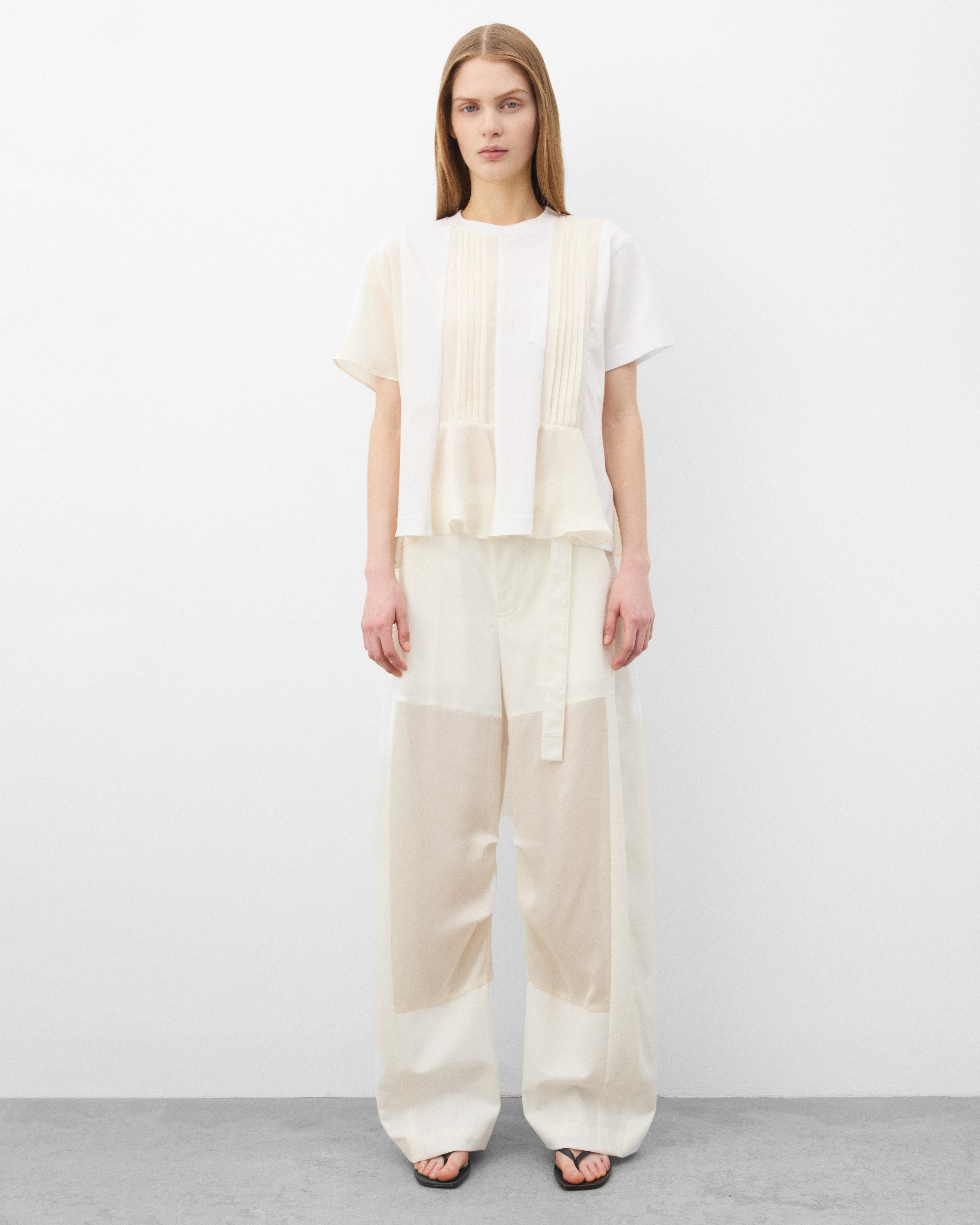 Sacai : Women's Satin X Cotton Jersey T-Shirt (White/Cream