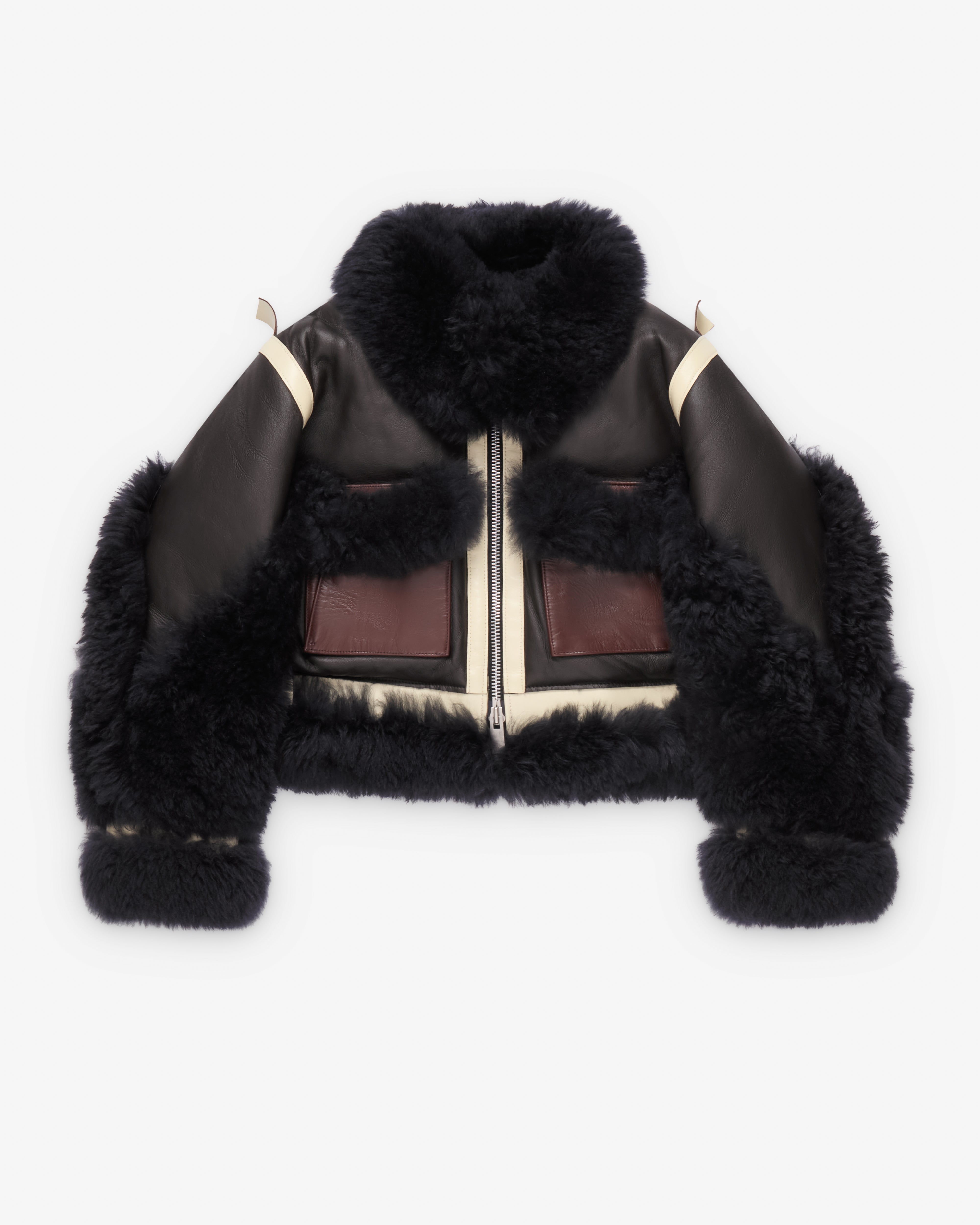 Sacai: Women's Shearling Jacket (Brown/Black) | Dover Street