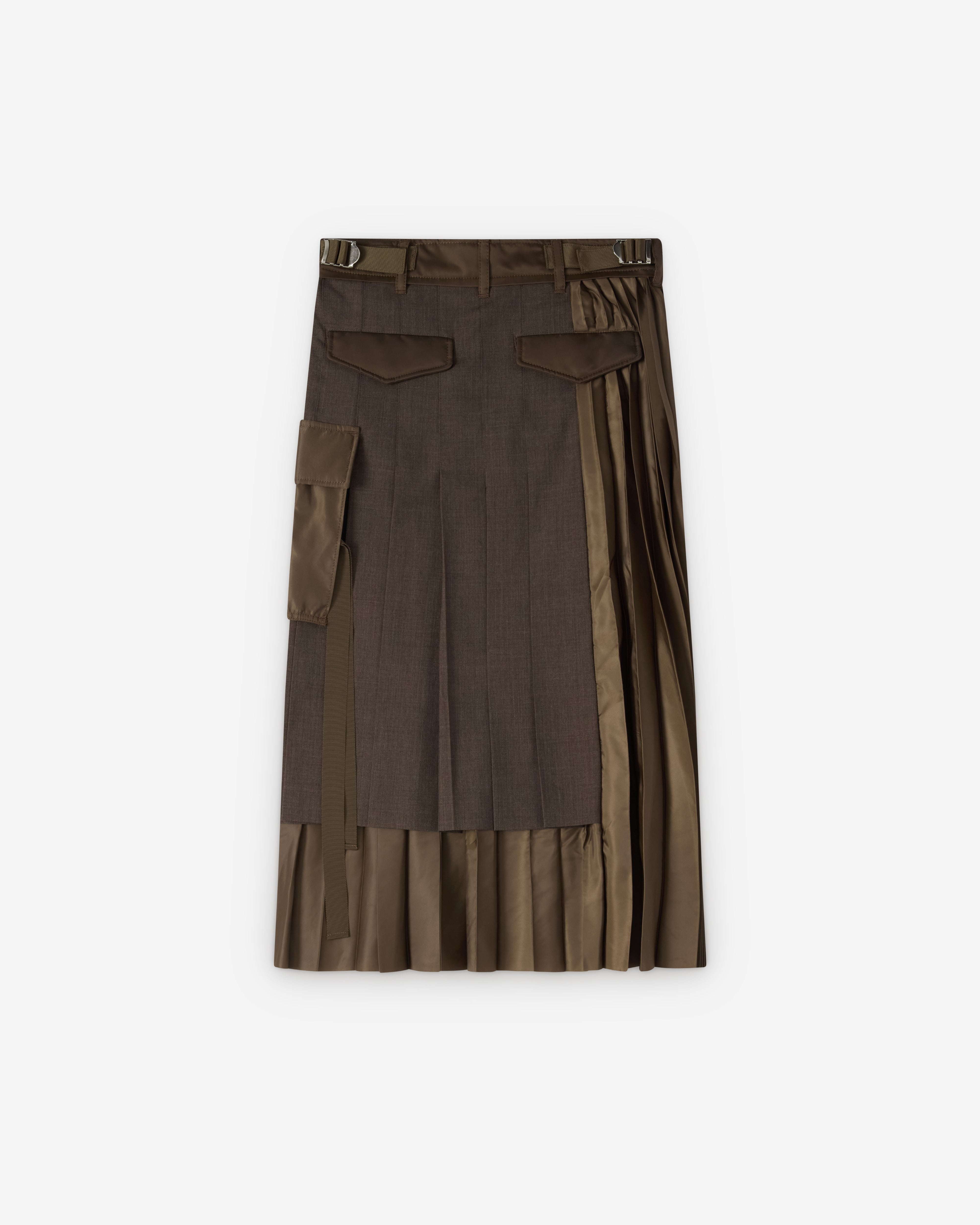 Sacai : Women's Suiting x Nylon Twill Skirt (Brown/Khaki) | Dover