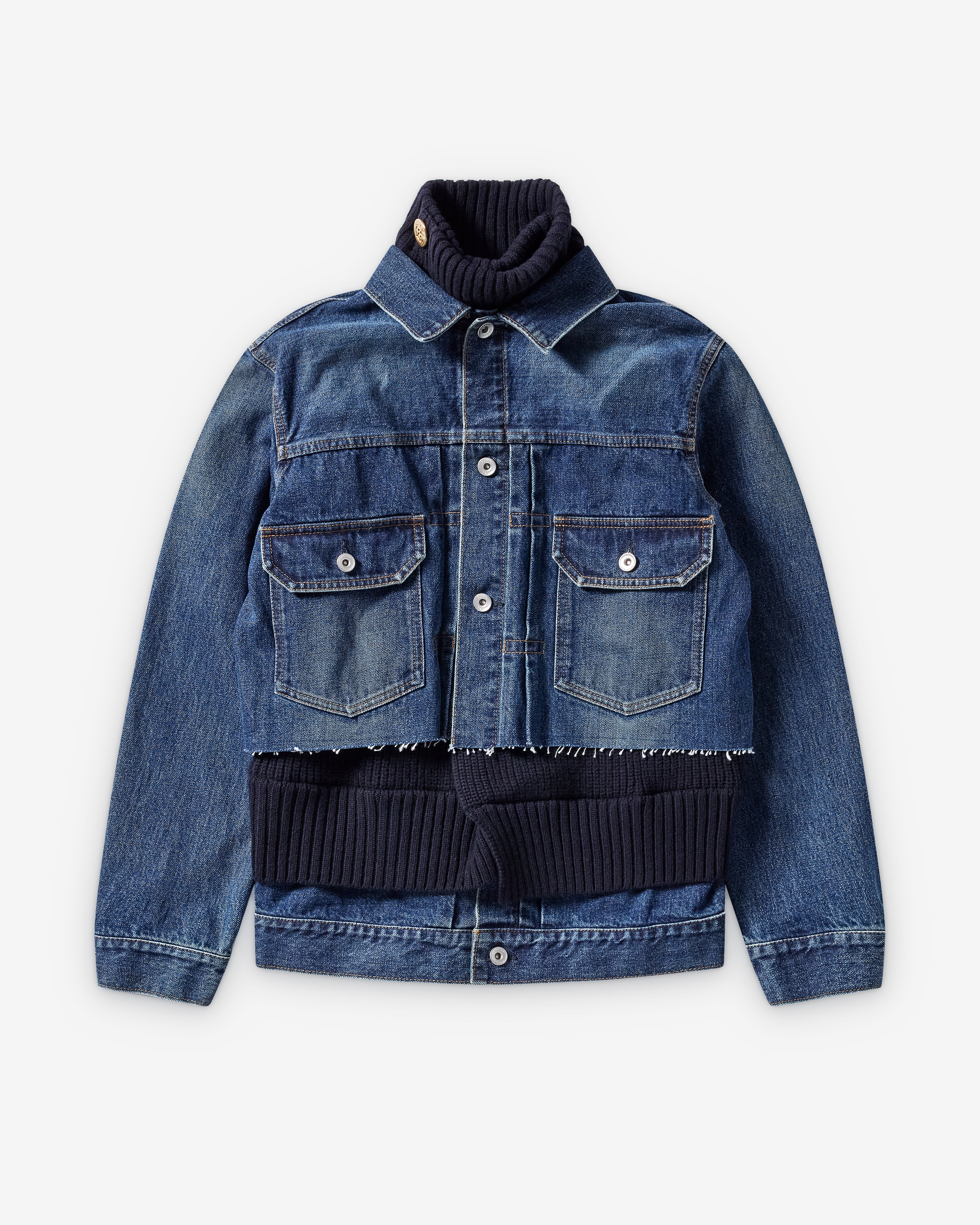 Sacai : Women's Denim Knit Jacket (Blue/Navy) | Dover Street
