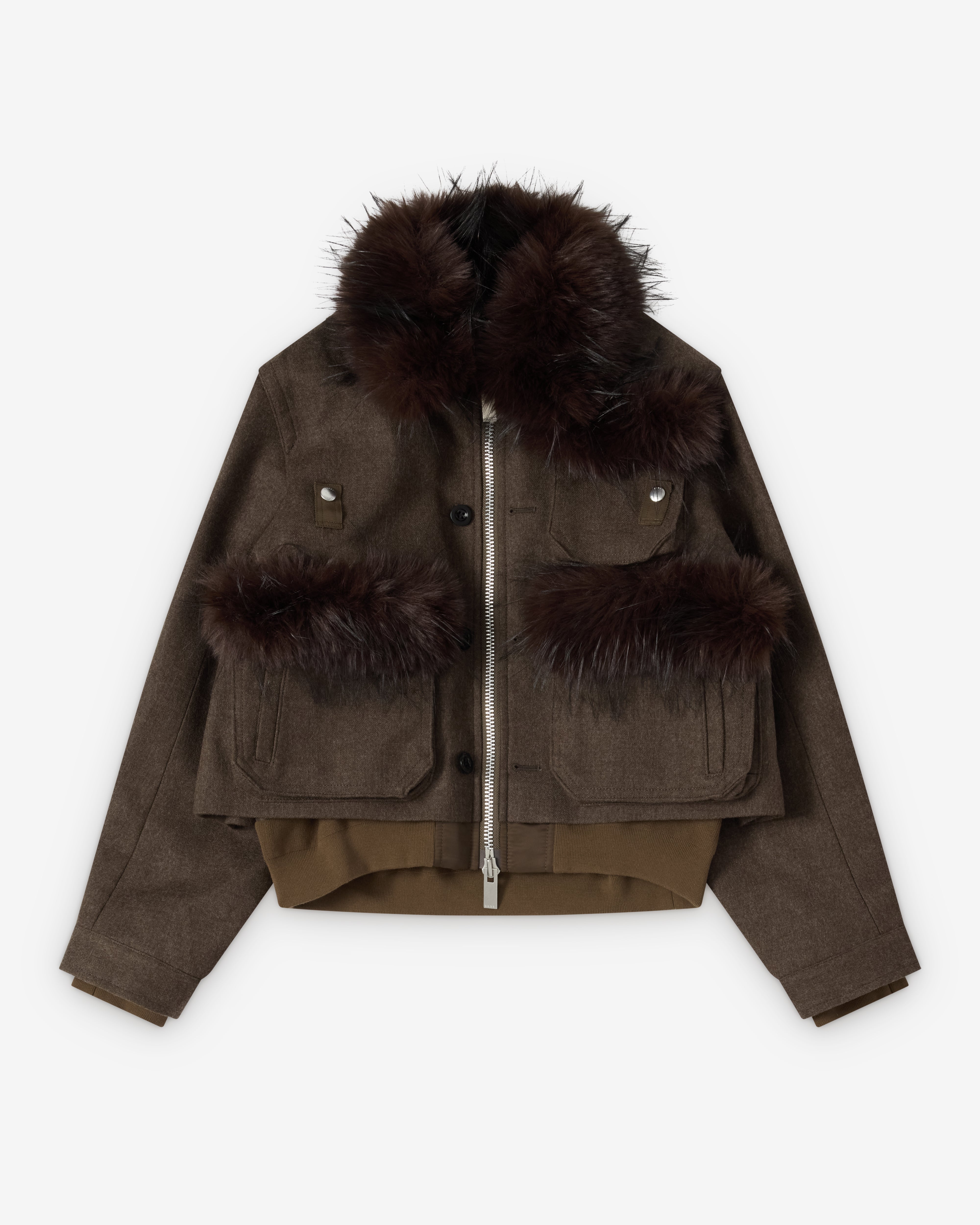 Sacai : Women's Wool Melton Blouson (Khaki) | Dover Street Market