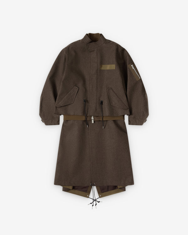 Sacai  - Women's Wool Flannel x Nylon Twill Coat - (Khaki)