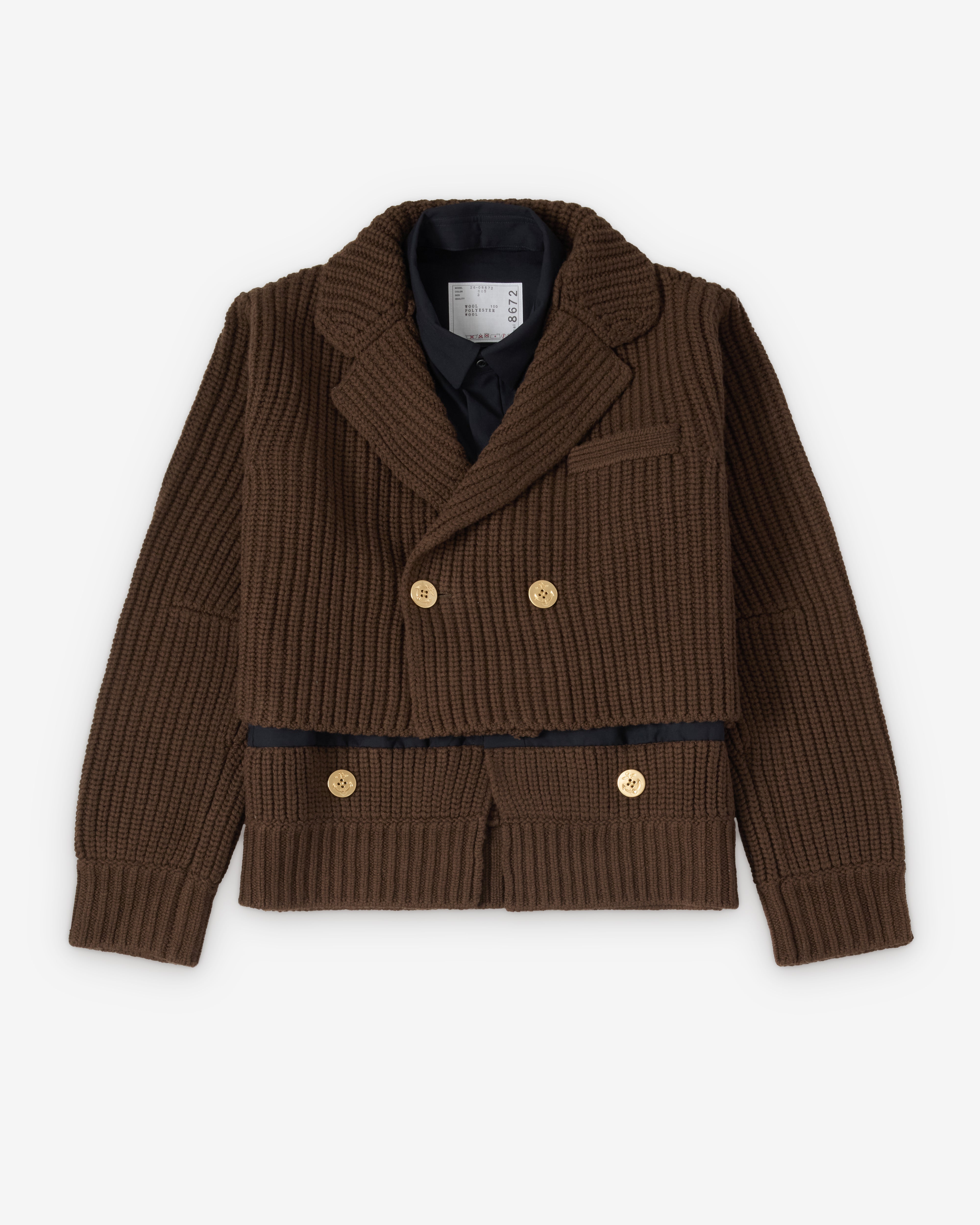 Sacai : Women's Wool Knit x Suiting Jacket (Khaki) | Dover Street