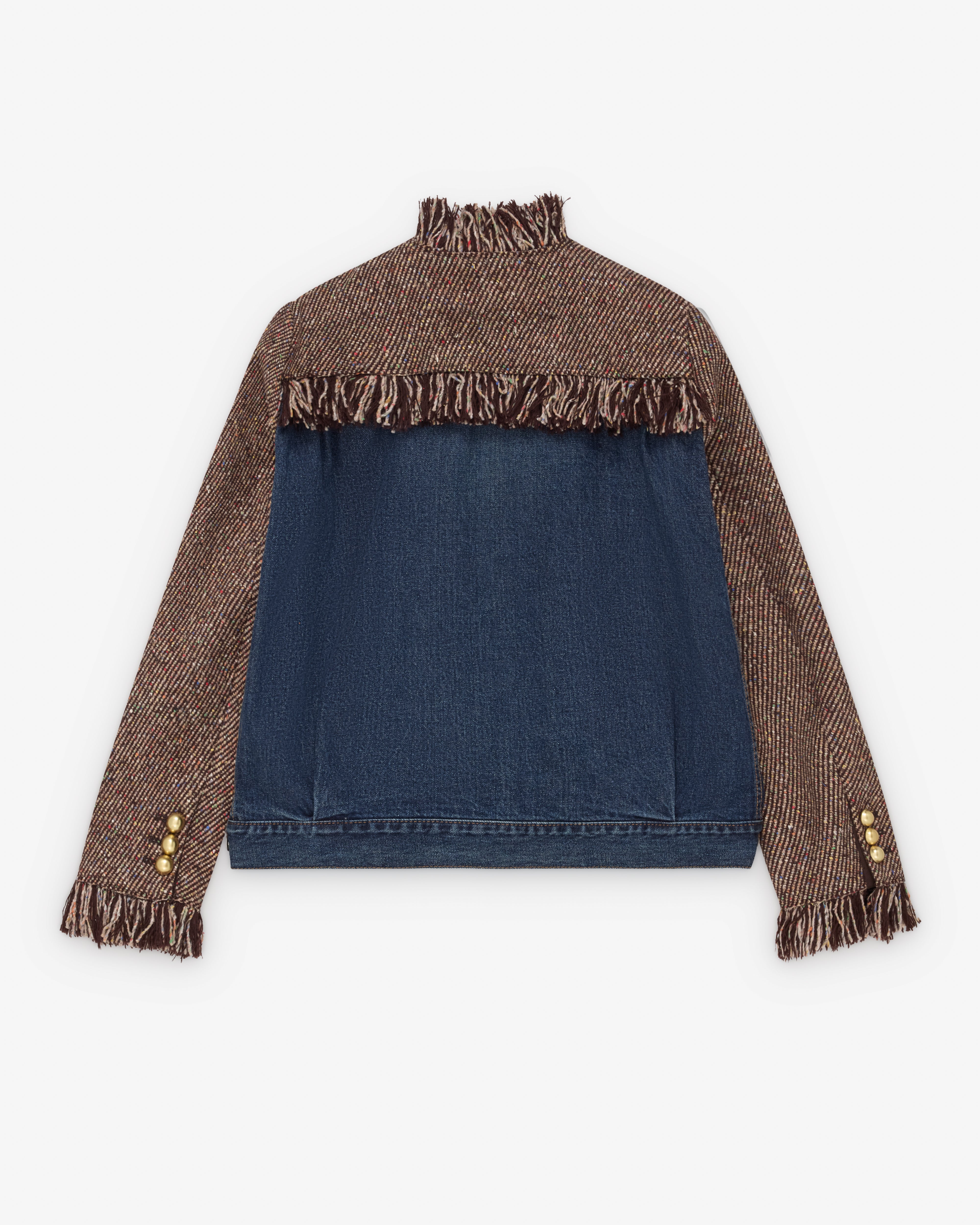 sacai ツイードメルトンジャケット Sacai : Women's Tweed X Denim Jacket (Khaki/Blue) | Dover Street