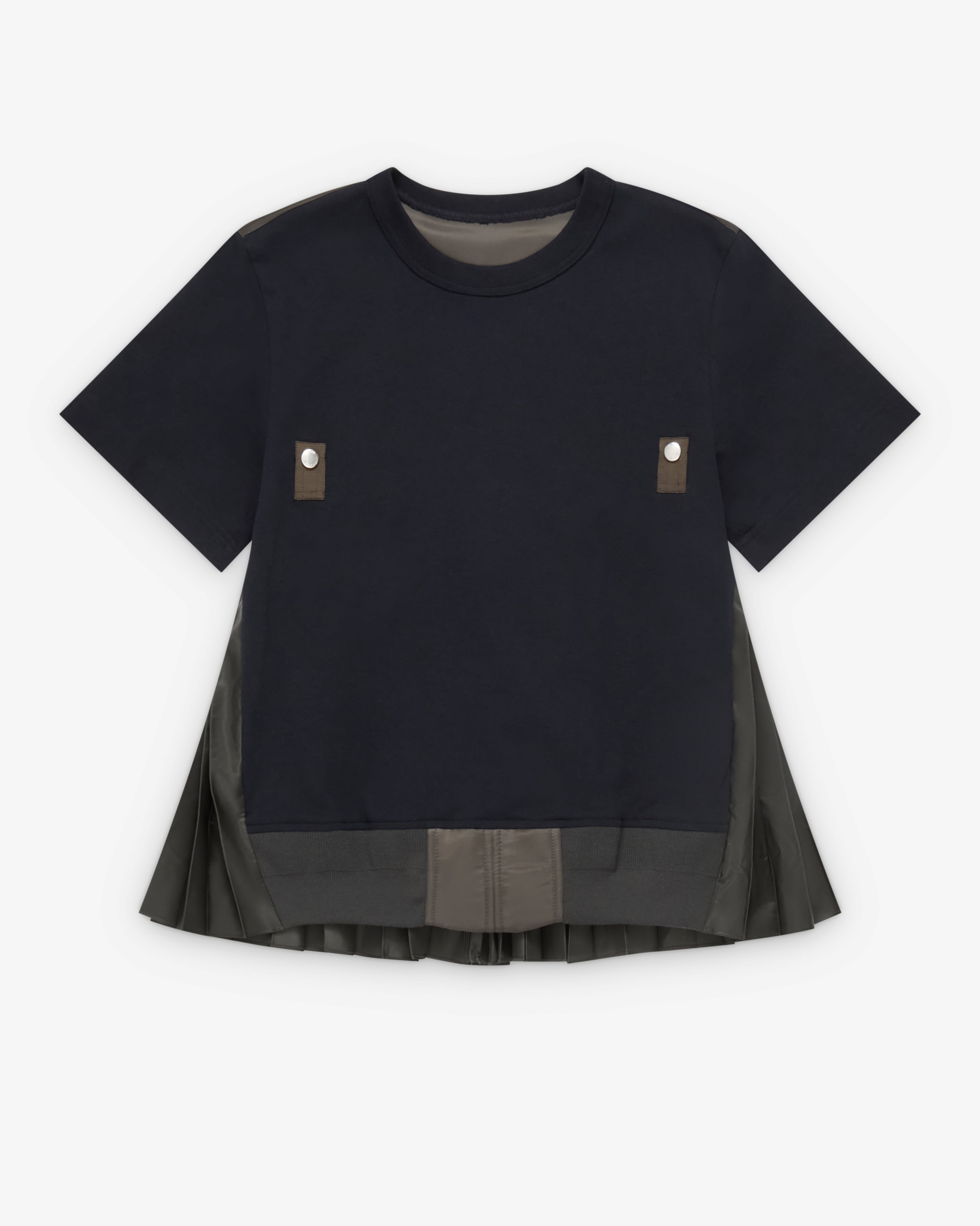 sacai Nylon Twill×Cotton Jersey T-Shirt Sacai : Women's Nylon Twill X Cotton Jersey T-Shirt (Khaki/Navy